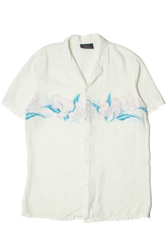 Vintage Faded Pink And Blue Hibiscus Hawaiian Shirt