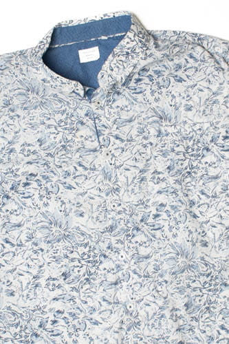 White And Navy Floral Print Hawaiian Shirt 2329