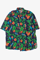 Navy Distressed Parrot Hawaiian Shirt 2336