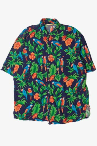 Navy Distressed Parrot Hawaiian Shirt 2336