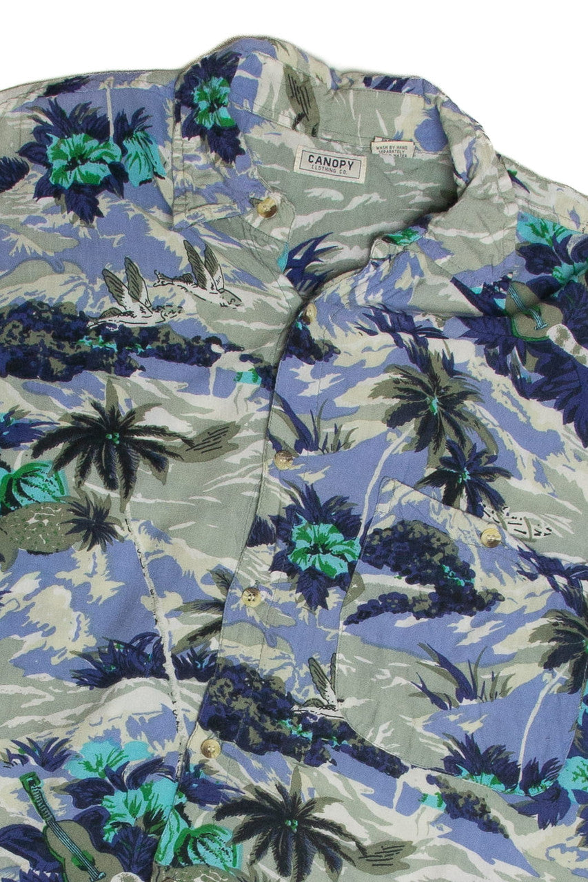 Vintage Aqua Scenic Hawaiian Shirt