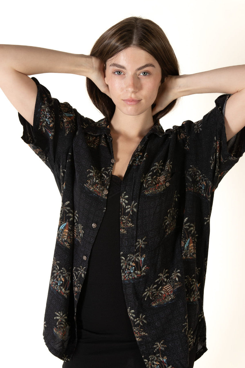 Vintage Black Batik Bay Hawaiian Shirt (1990s)