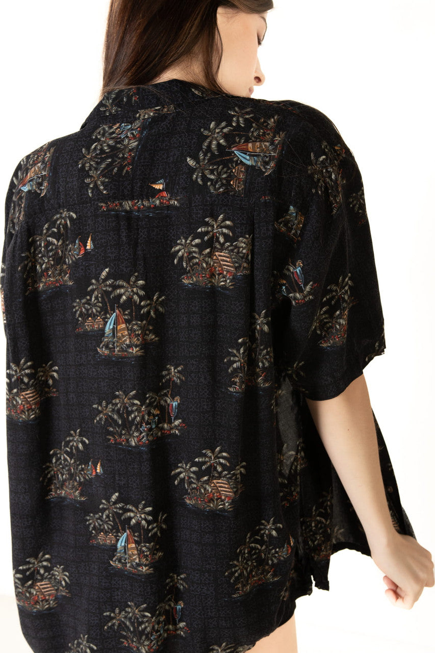 Vintage Black Batik Bay Hawaiian Shirt (1990s)