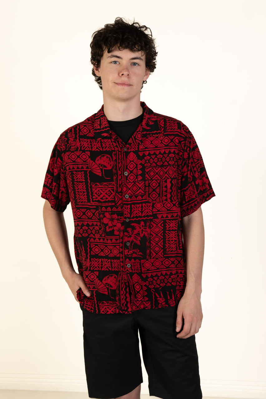 Red On Black Hawaiian Shirt (2000s)