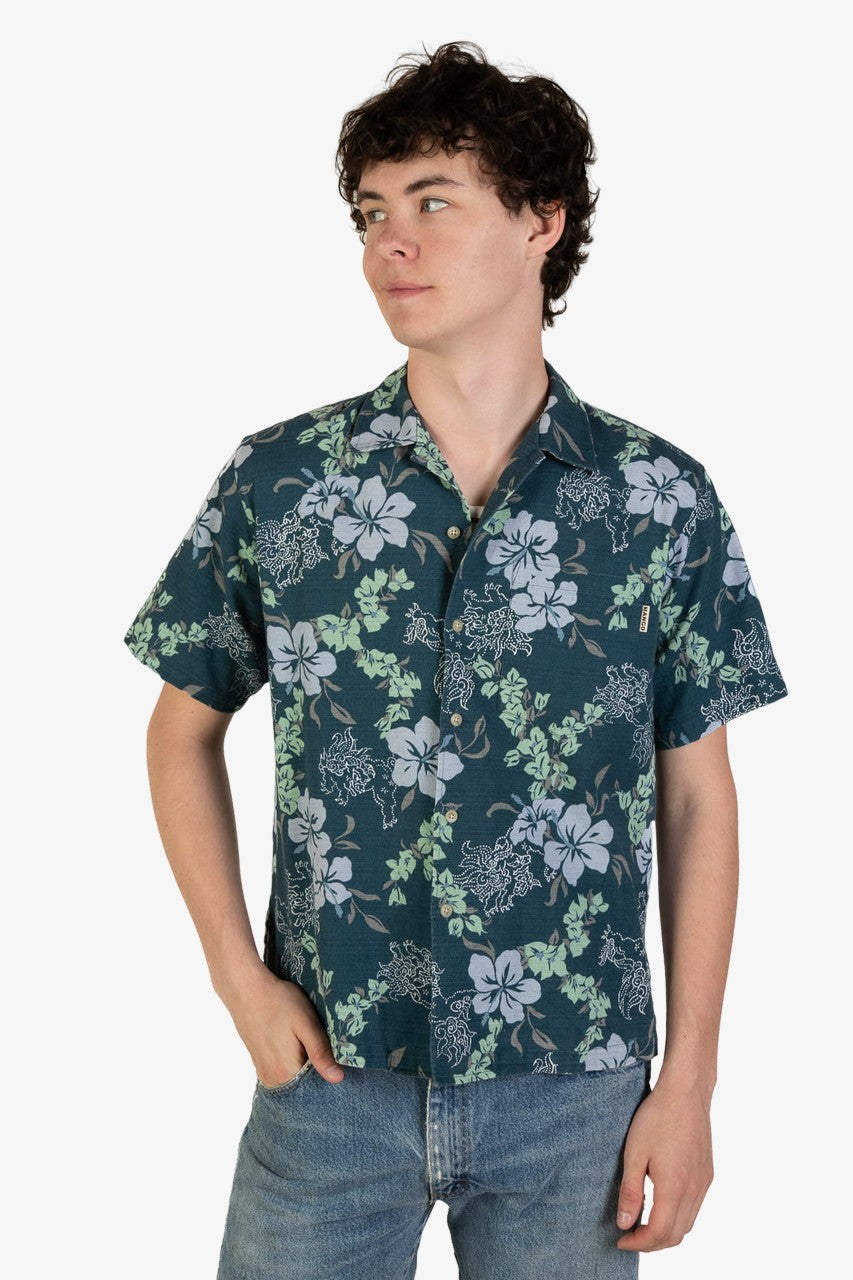 Vintage Blue Japanese Floral Hawaiian Shirt