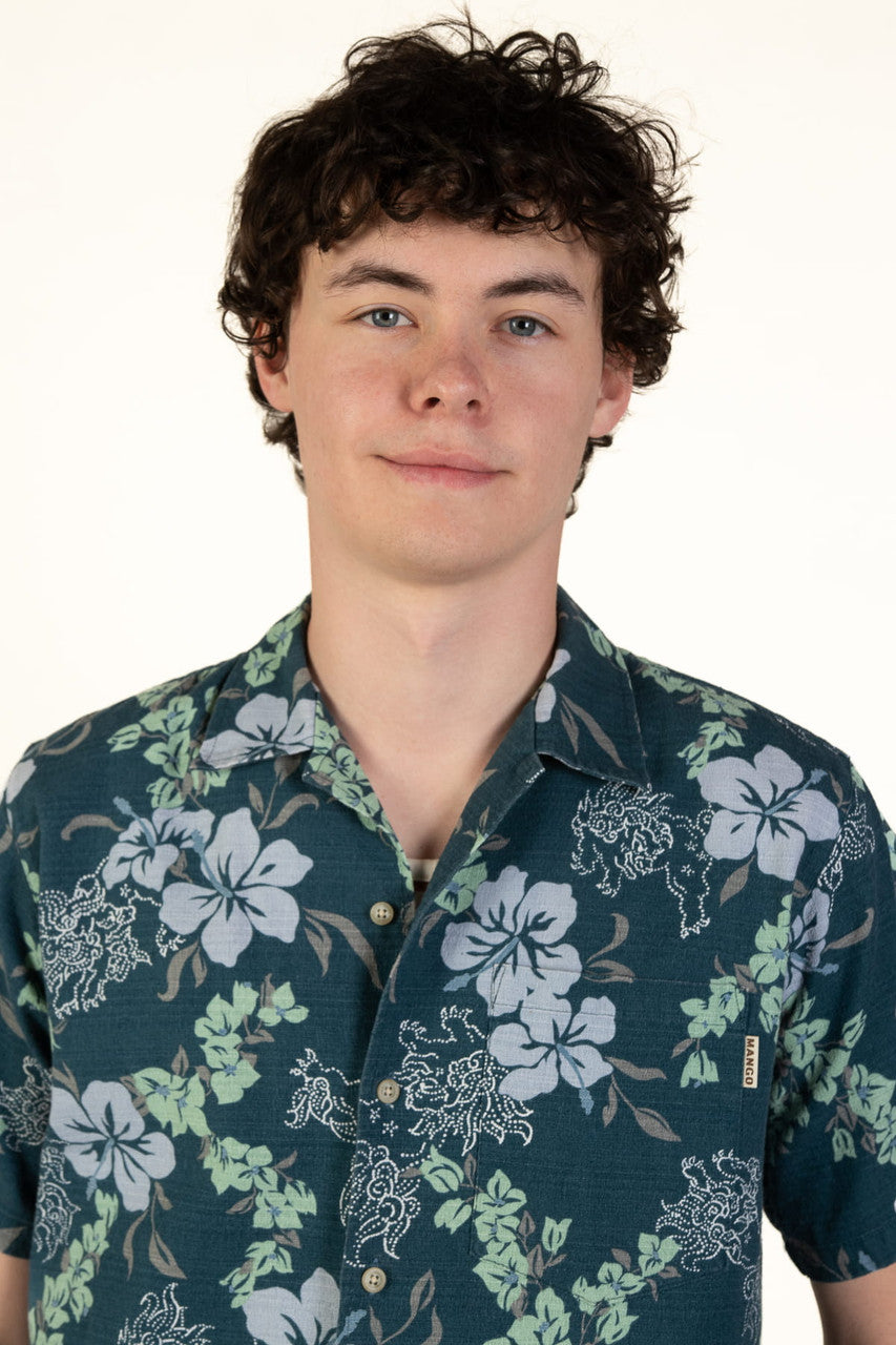 Vintage Blue Japanese Floral Hawaiian Shirt