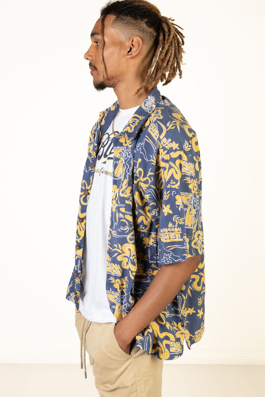 Vintage Blue & Yellow Ocean Pacific Hawaiian Shirt (1990s)