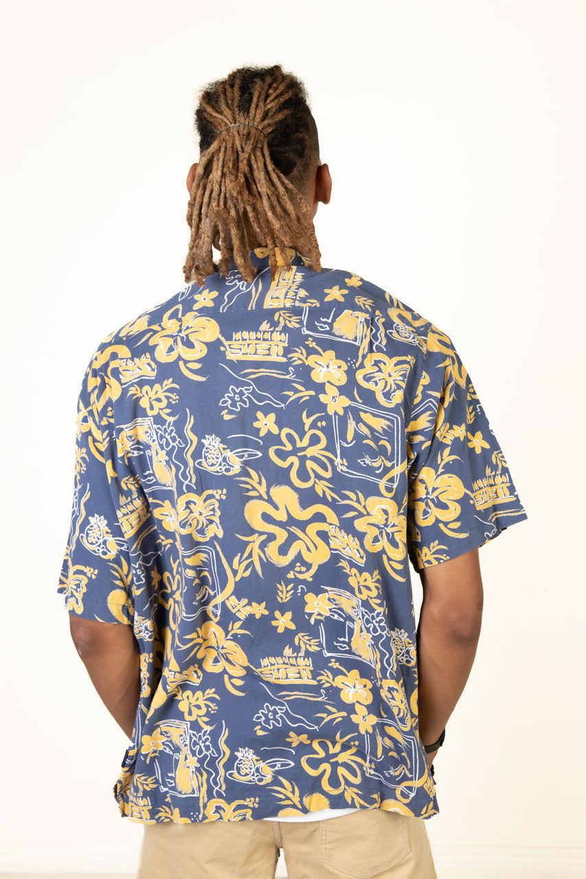 Vintage Blue & Yellow Ocean Pacific Hawaiian Shirt (1990s)