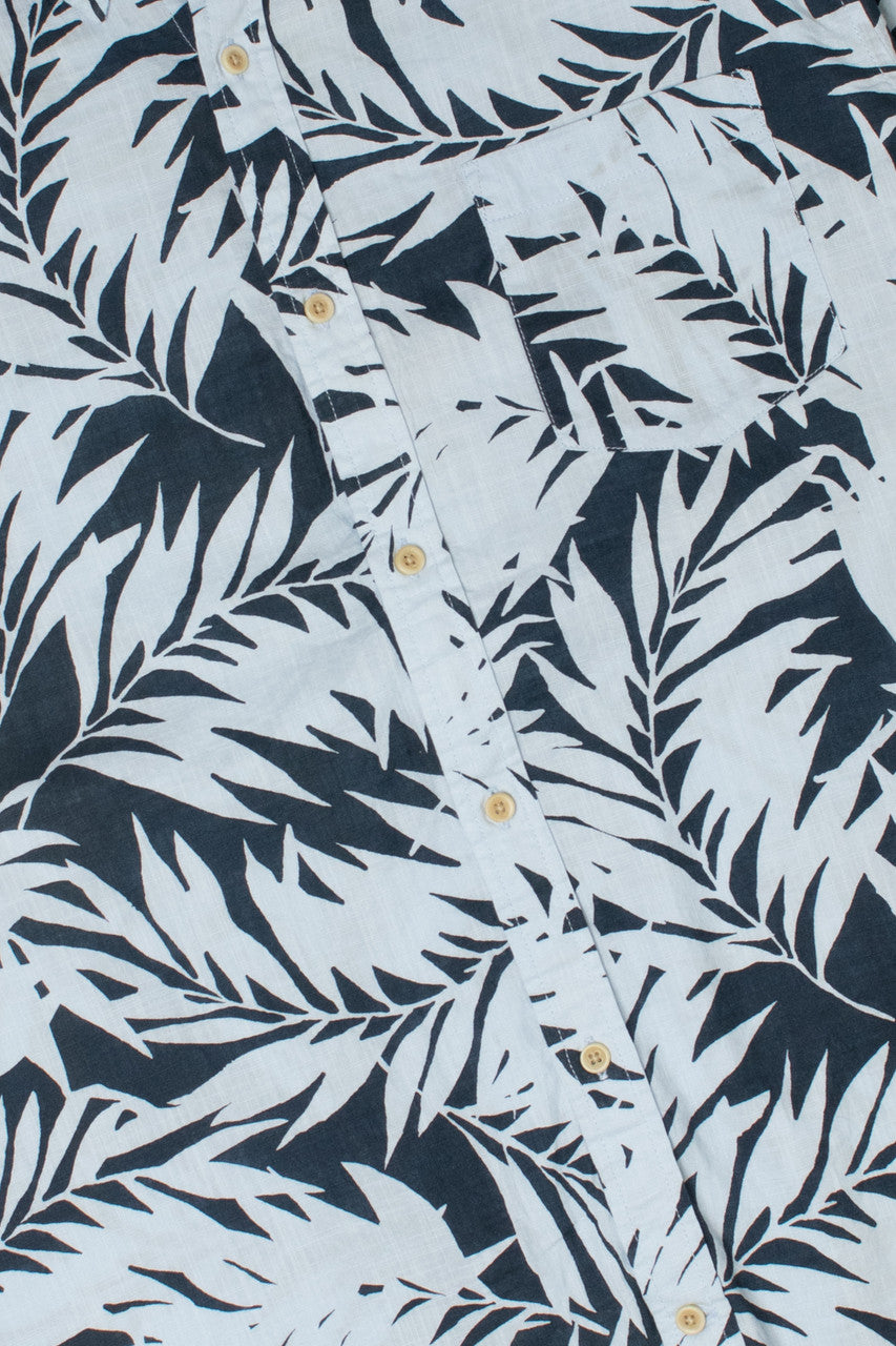 Blue Contrast Palm Leaf Hawaiian Shirt