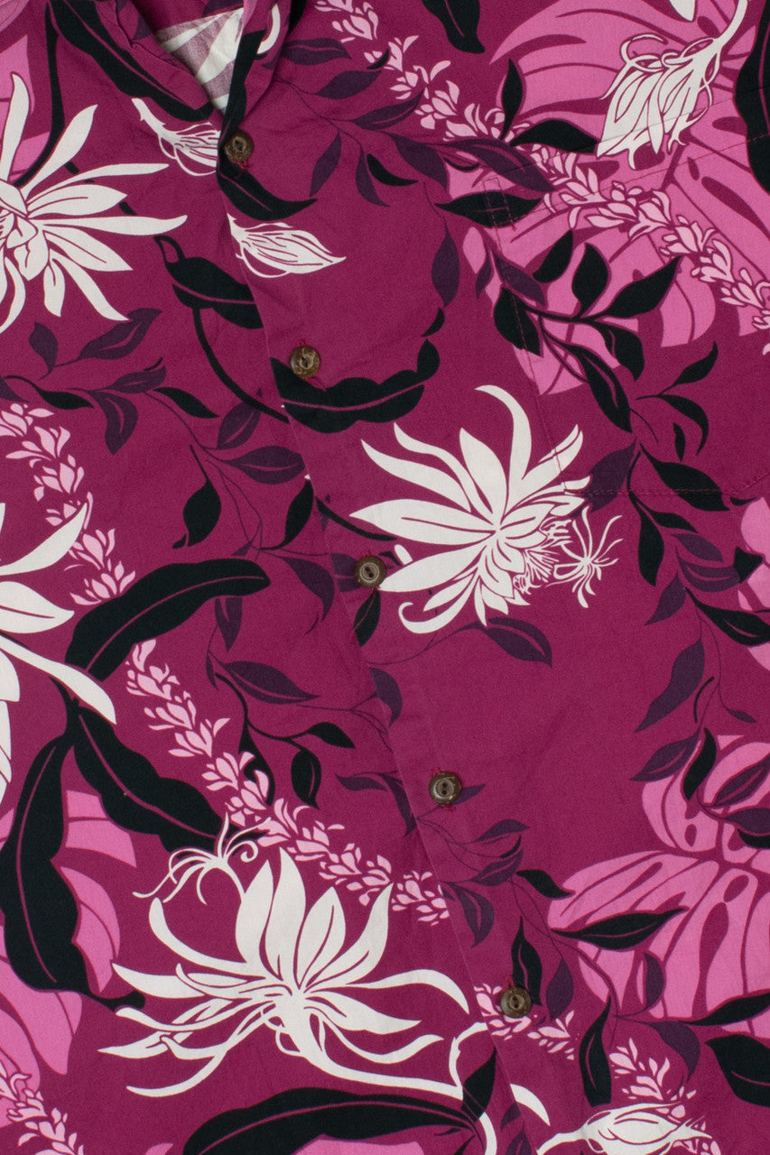 Magenta Hibiscus Palm Hawaiian Shirt