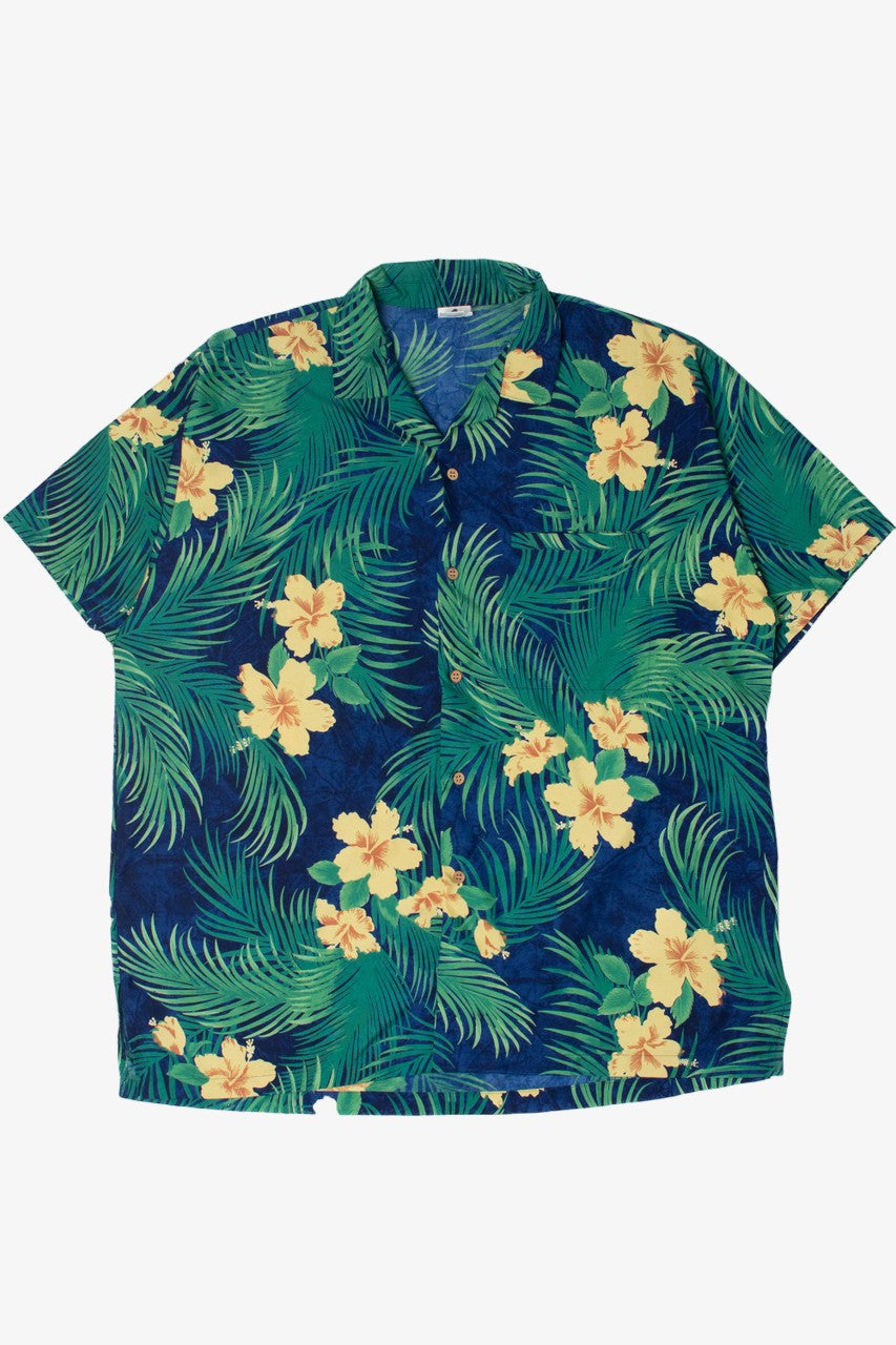 Yellow Hibiscus Blue Hawaiian Shirt