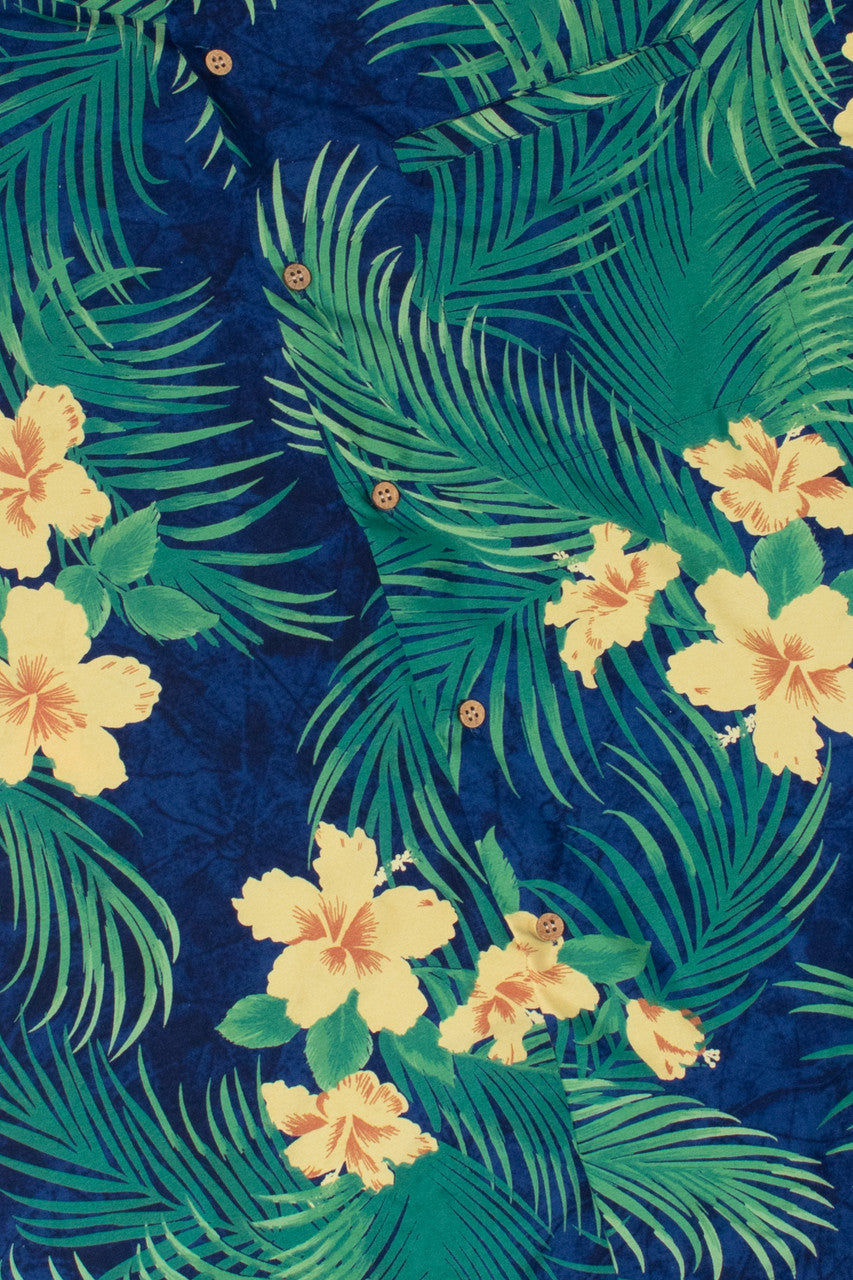 Yellow Hibiscus Blue Hawaiian Shirt