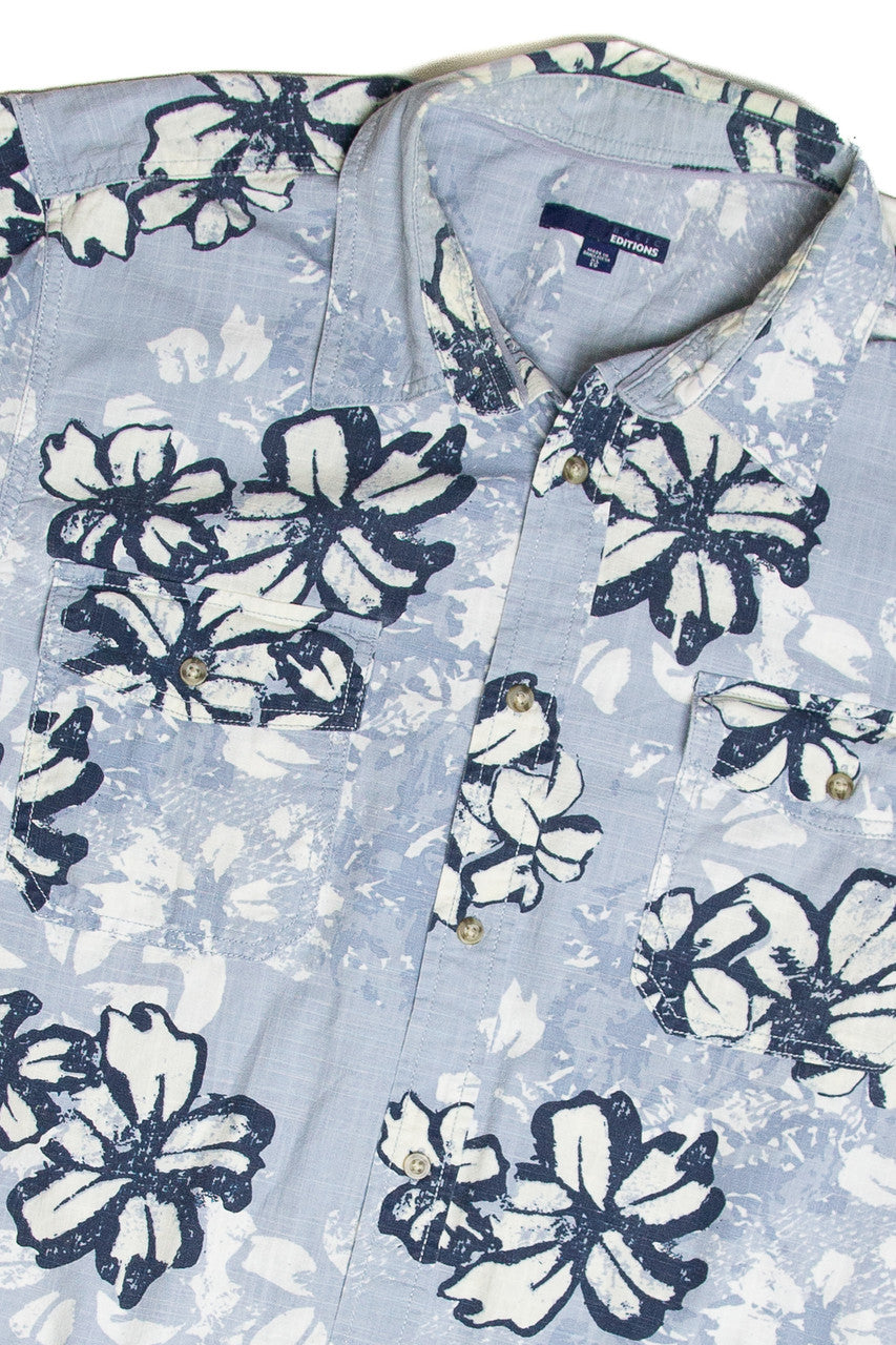 Vintage Light Blue Hibiscus Hawaiian Shirt