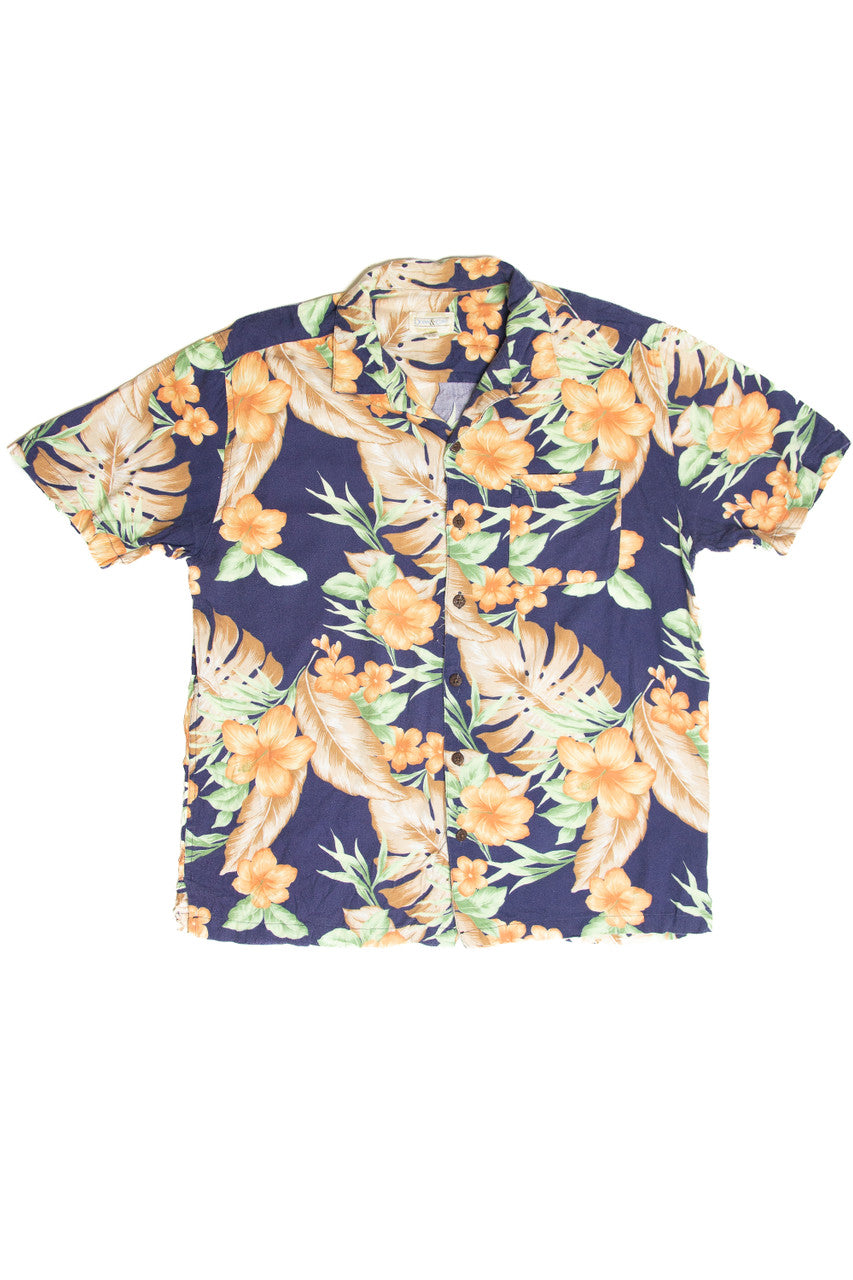 Vintage Dark Blue And Orange Hawaiian Shirt