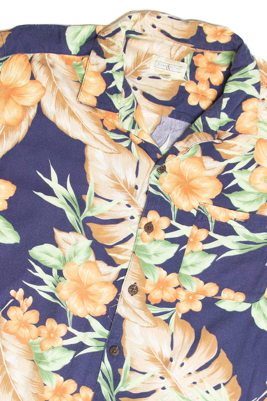 Vintage Dark Blue And Orange Hawaiian Shirt