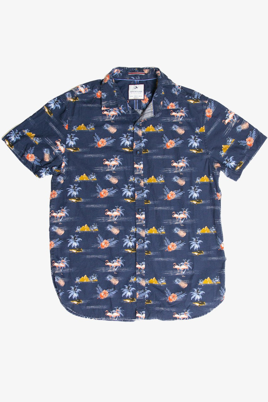 Recycled Denim And Flower Hawaiian Shirt