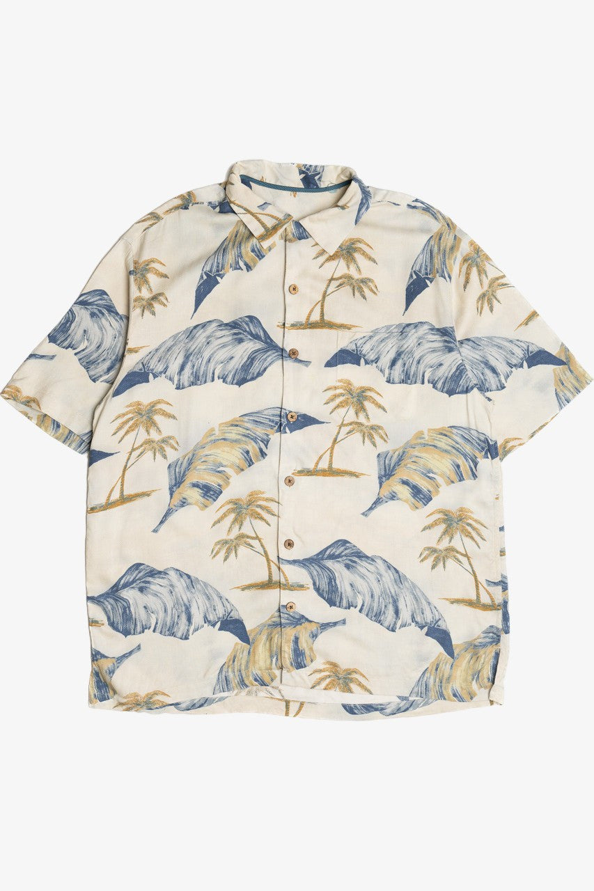 Vintage Blue Palm Leaf With Trees Hawaiian Shirt
