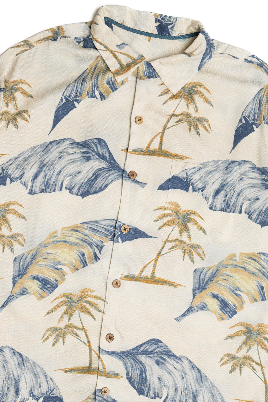 Vintage Blue Palm Leaf With Trees Hawaiian Shirt