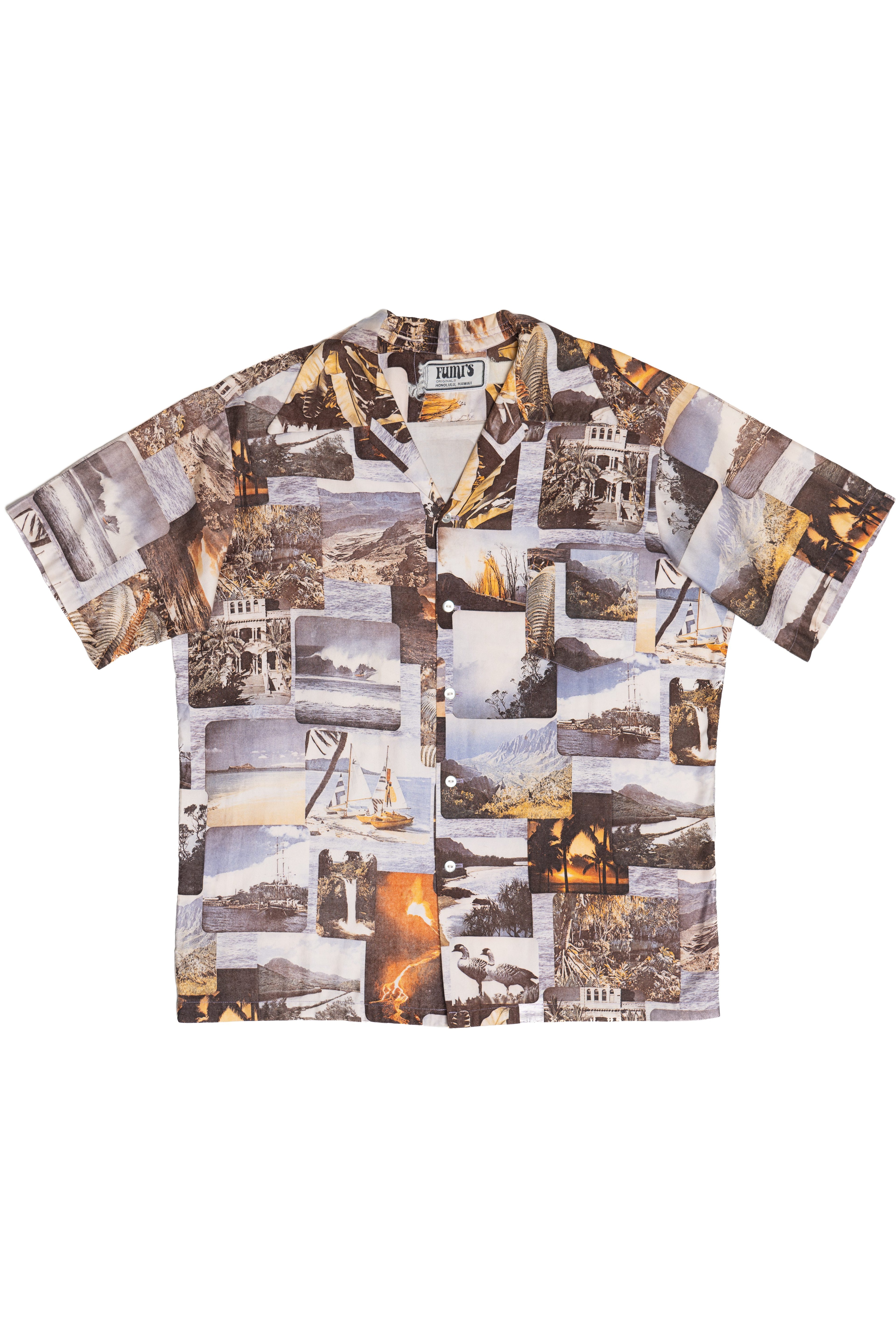 Vintage Rare Fumi's Photo Collage Aloha Hawaiian Shirt 1940s 1950s