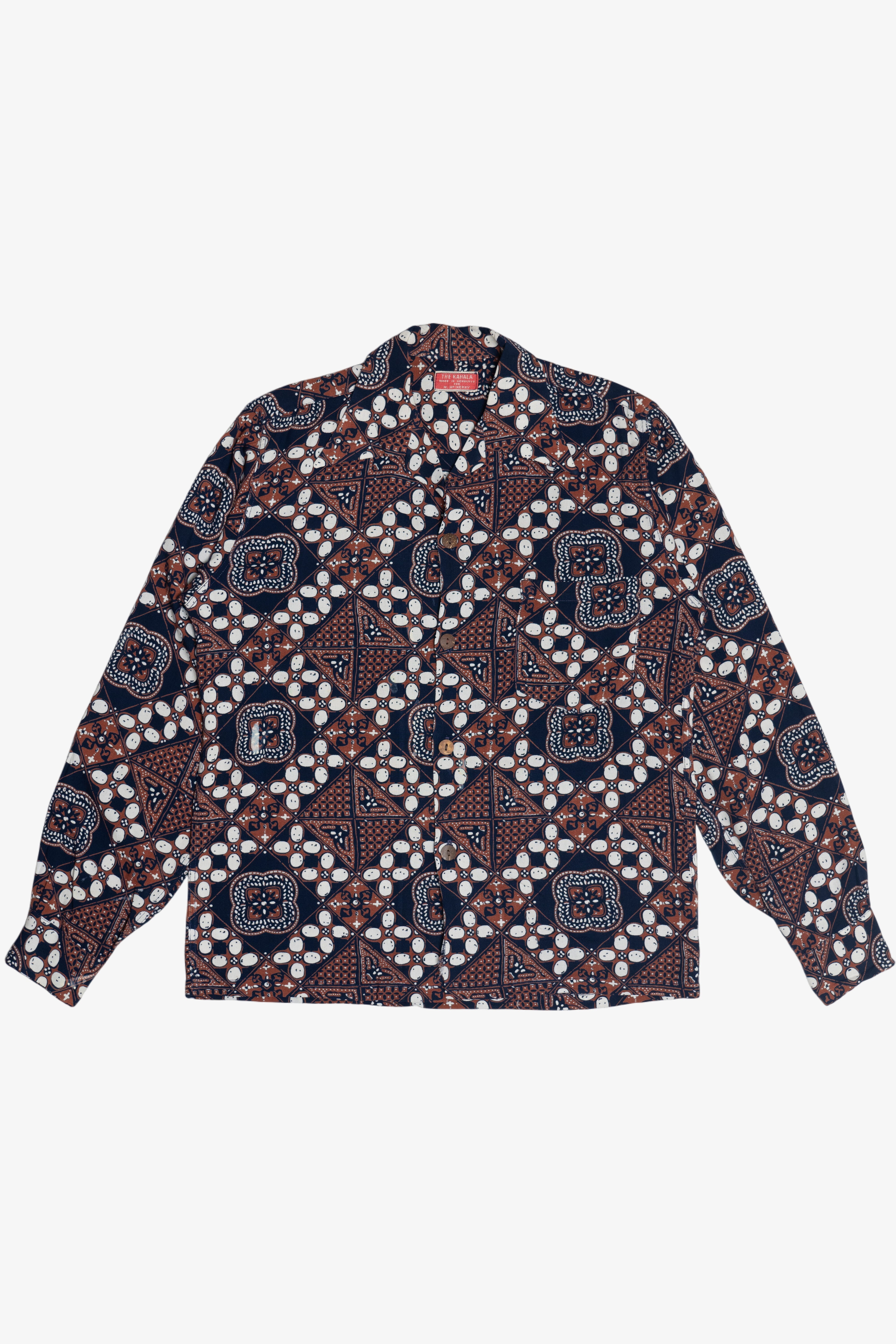 Vintage Rare Hawaiian Long Sleeve Shirt By The Kahala For M. McInerny Made In Honolulu 40/50s