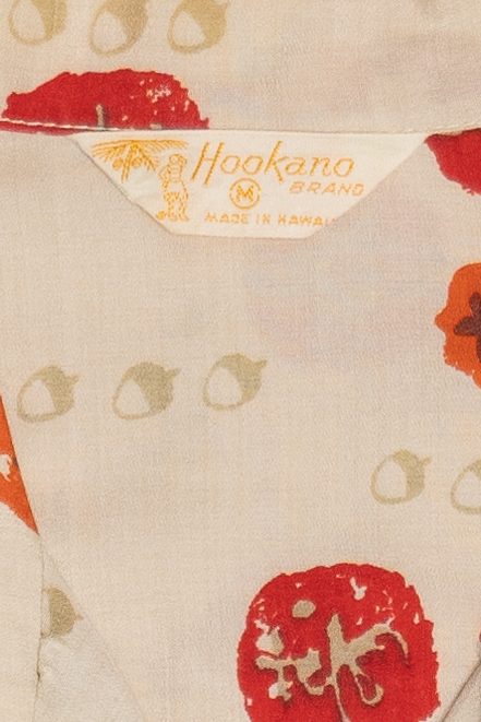Vintage Rare Long Sleeve Hawaiian Shirt With Loop Collar Hookano Brand Made In Hawaii 40/50s