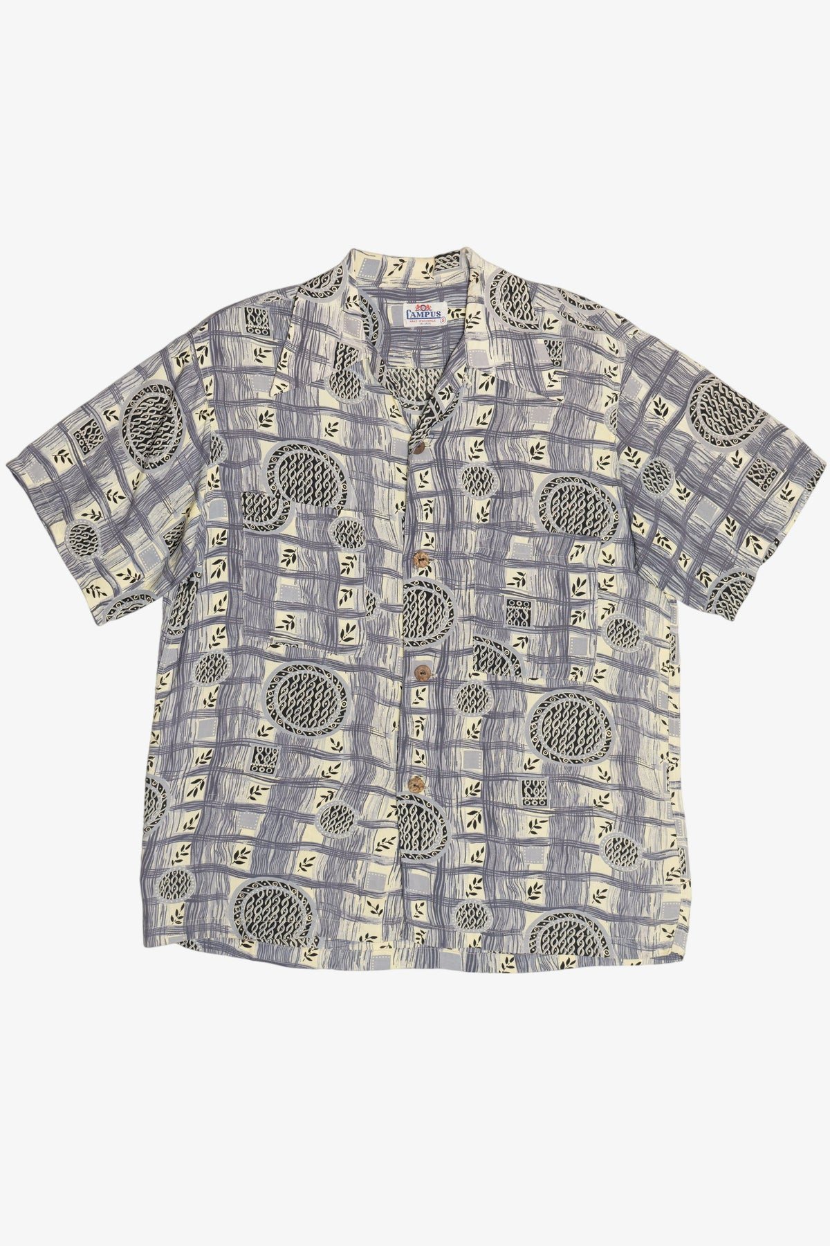 Rare Vintage Hawaiian Shirt With Loop Collar Campus Hand Washable 