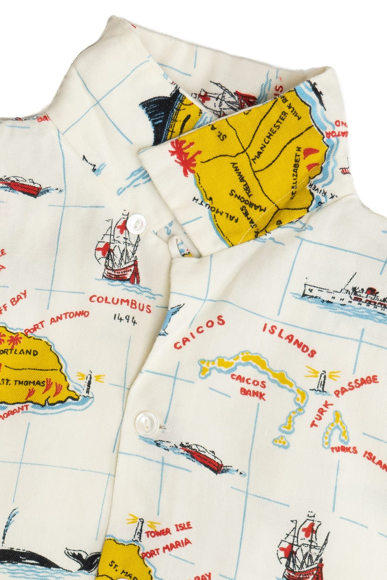 Rare Vintage Hawaiian Shirt With Loop Collar Issa's (Retail) Ltd Jamaica Nautical Map 40/50s