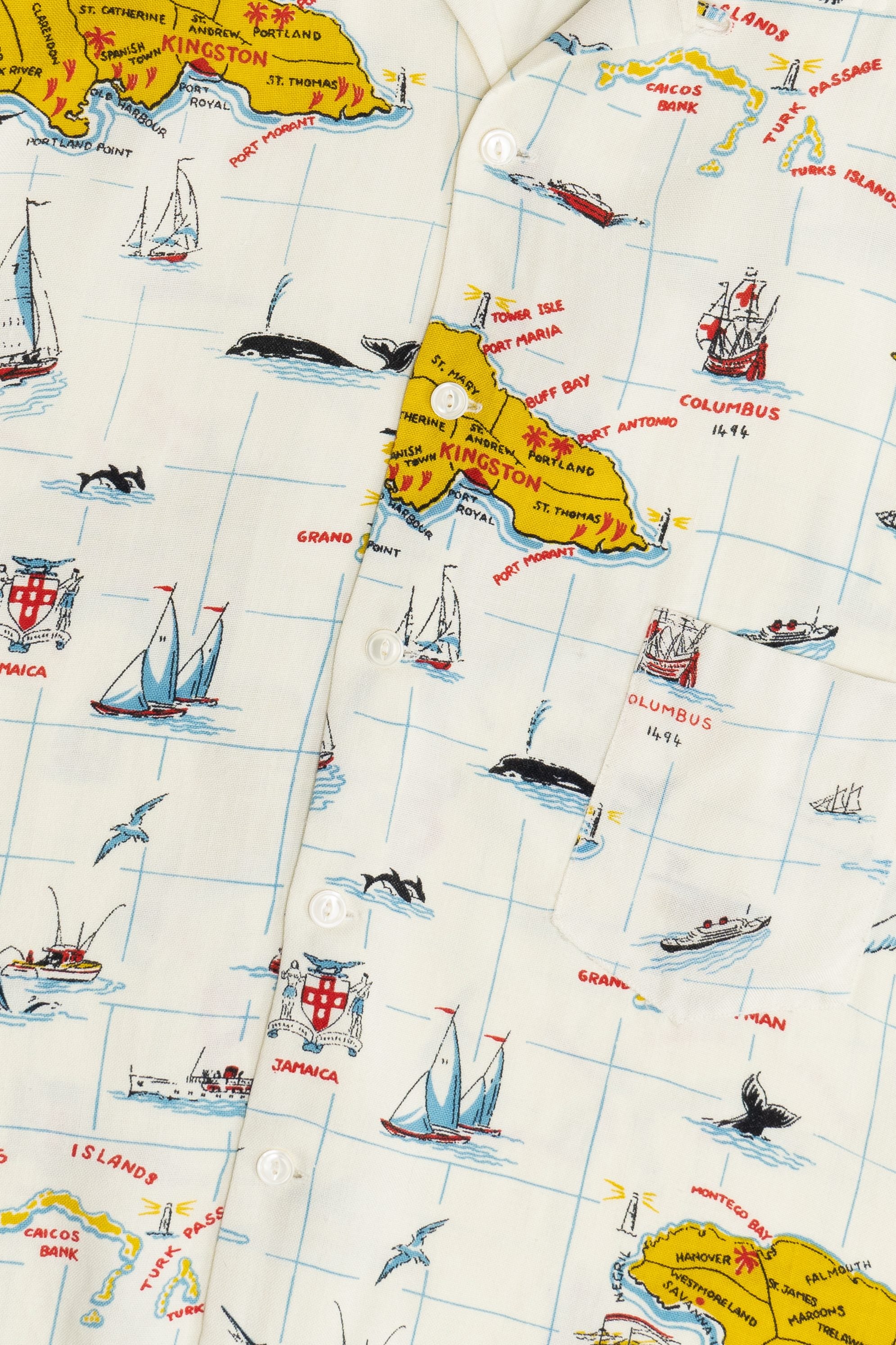 Rare Vintage Hawaiian Shirt With Loop Collar Issa's (Retail) Ltd Jamaica Nautical Map 40/50s