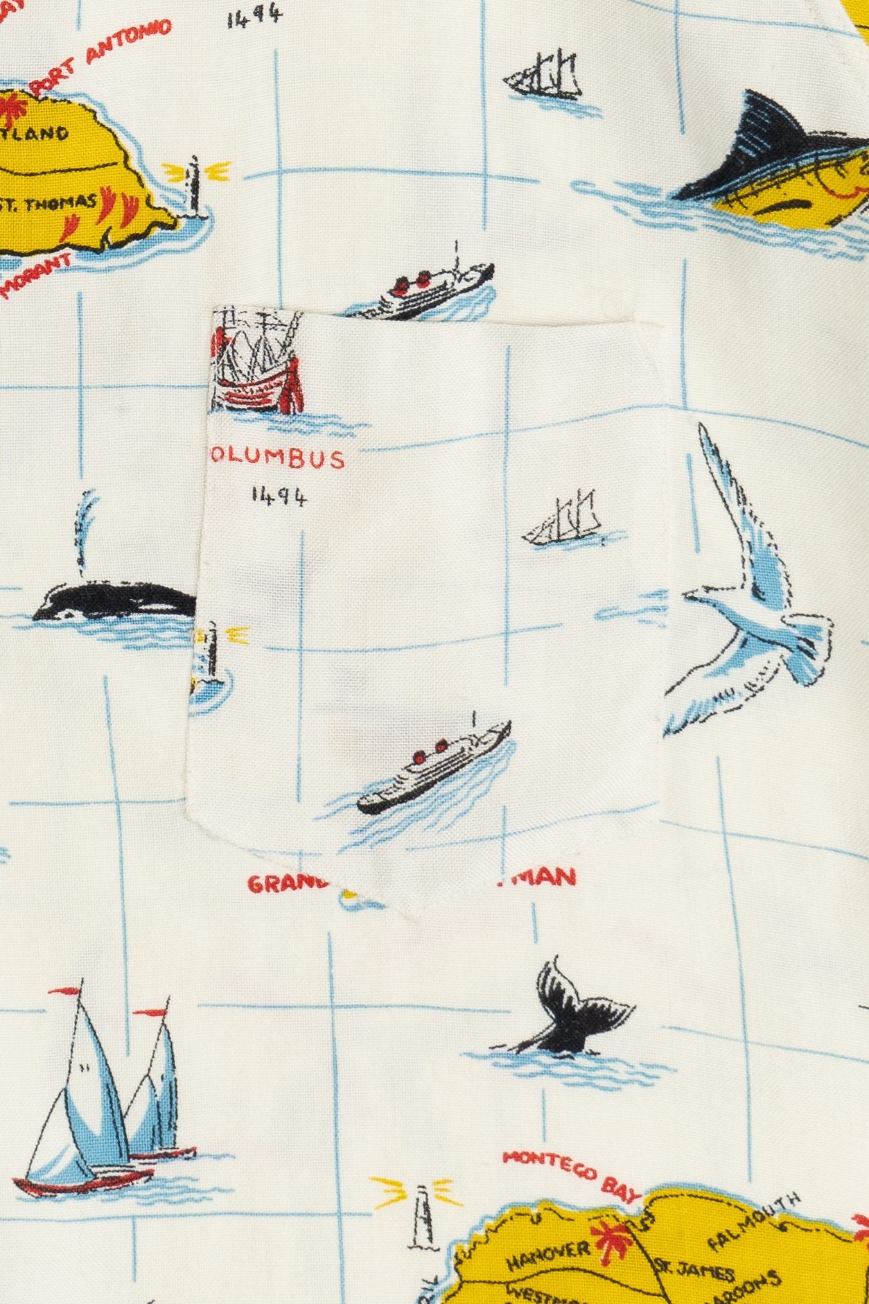 Rare Vintage Hawaiian Shirt With Loop Collar Issa's (Retail) Ltd Jamaica Nautical Map 40/50s
