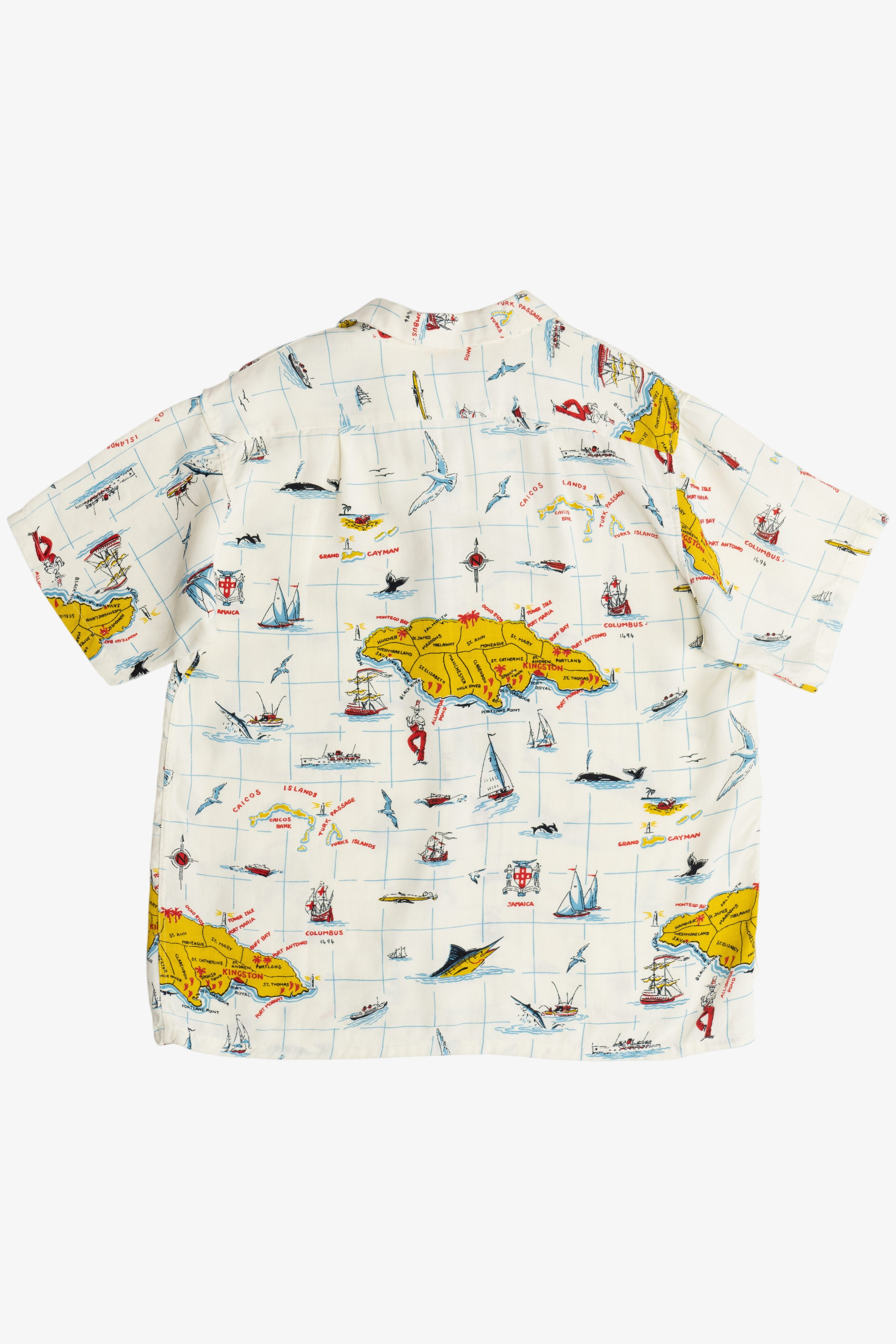 Rare Vintage Hawaiian Shirt With Loop Collar Issa's (Retail) Ltd Jamaica Nautical Map 40/50s