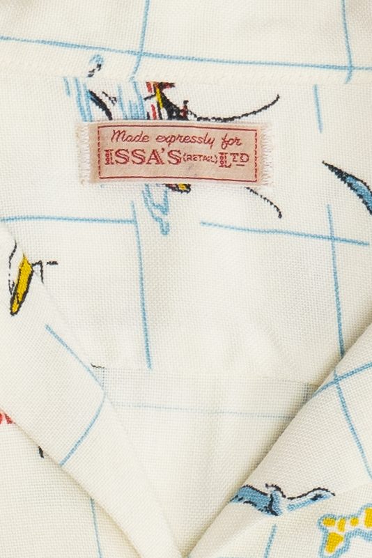 Rare Vintage Hawaiian Shirt With Loop Collar Issa's (Retail) Ltd Jamaica Nautical Map 40/50s