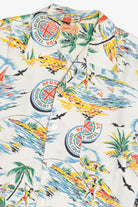 Rare Vintage Hawaiian Shirt With Loop Collar Jantzen Bermuda Court Hotel Made In USA 40/50s