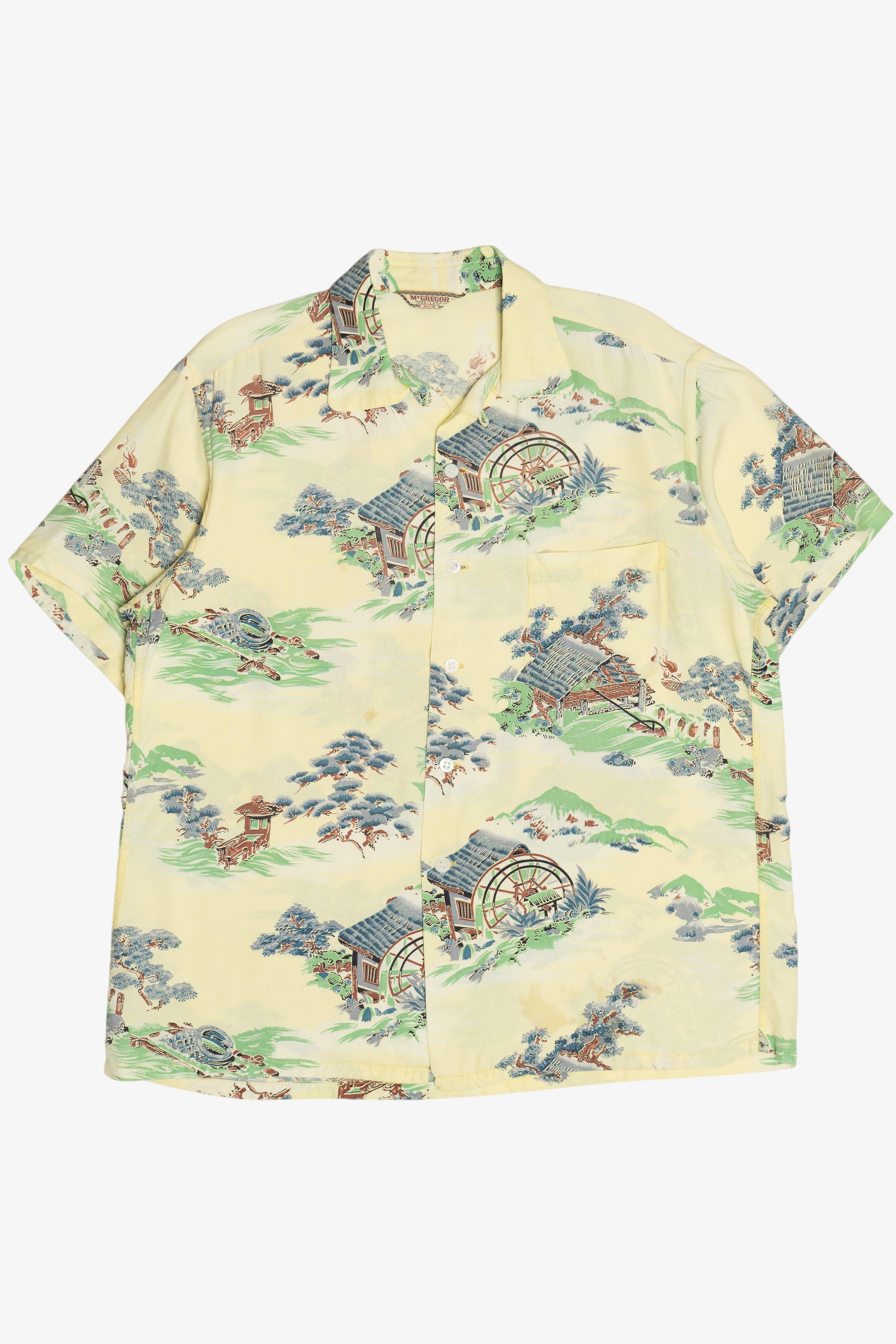 Rare Vintage Hawaiian Shirt With Loop Collar McGregor Made In USA Washable 40/50s