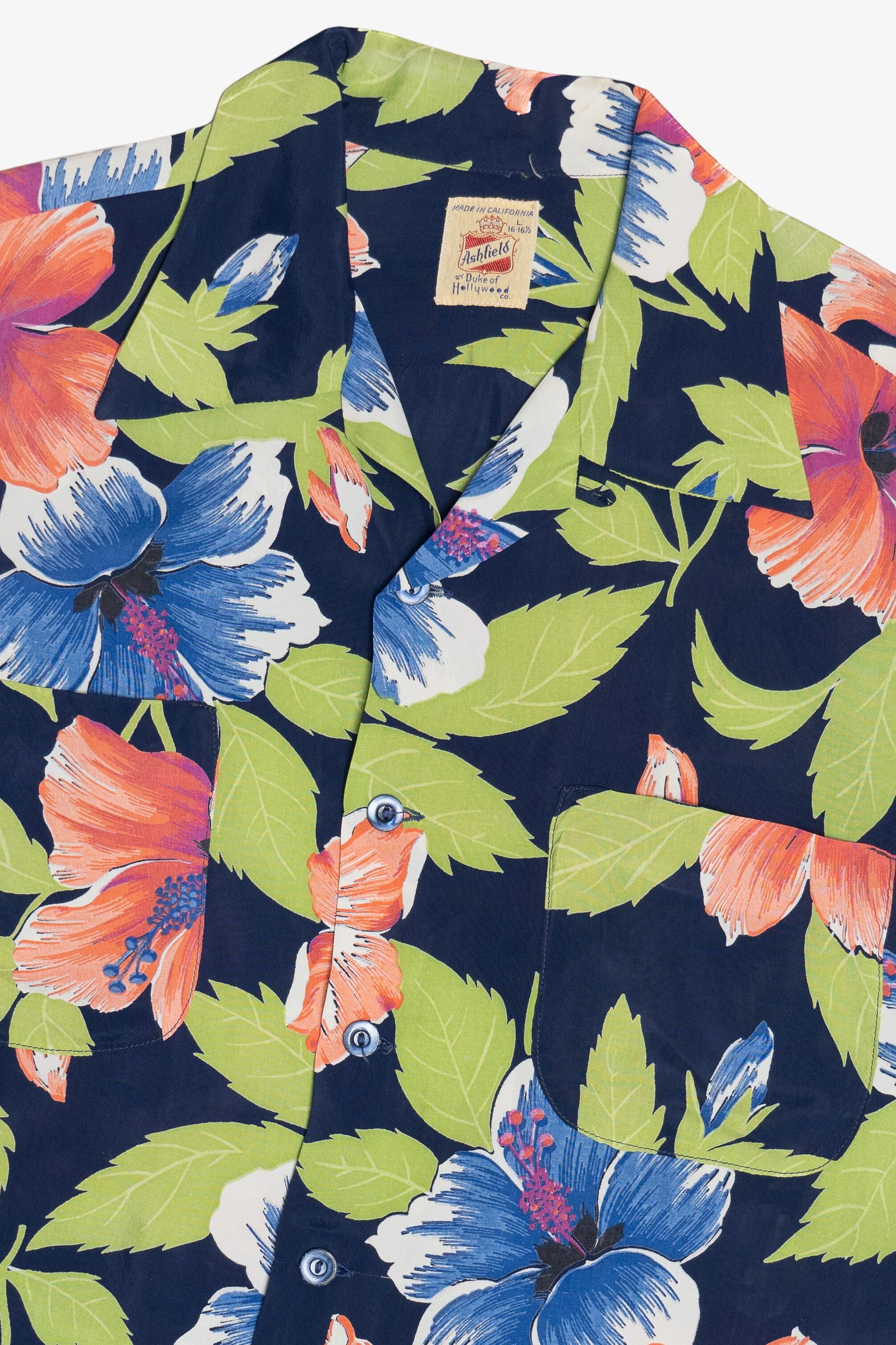 Rare Vintage Hawaiian Shirt With Loop Collar Ashfield By Duke Of Hollywood Co. 40/50s