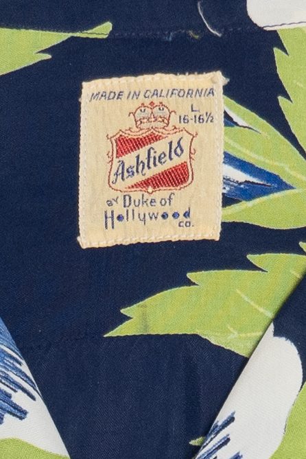 Rare Vintage Hawaiian Shirt With Loop Collar Ashfield By Duke Of Hollywood Co. 40/50s