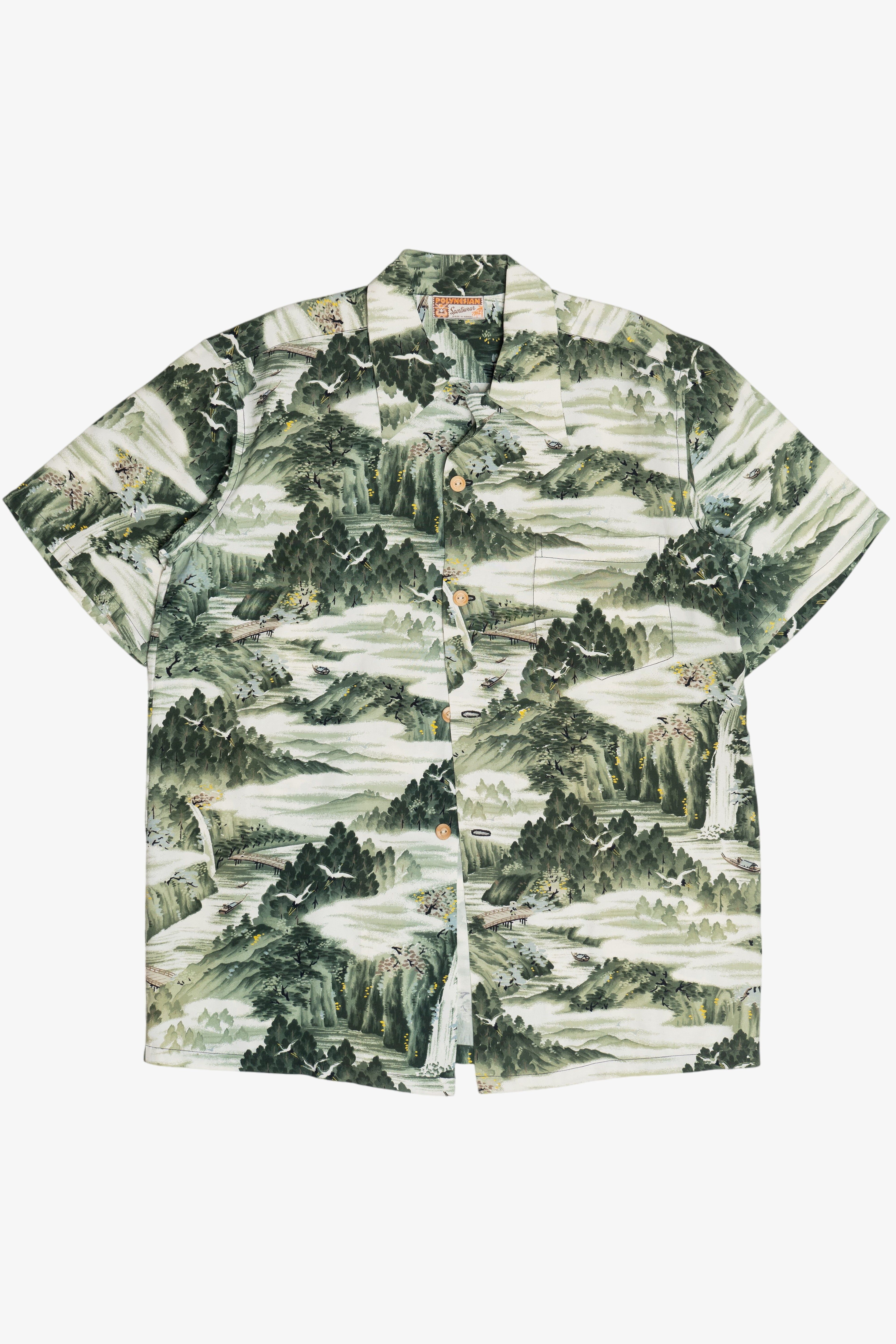 Rare Deadstock Vintage Crepe Hawaiian Shirt With Loop Collar Polynesian Sportswear Made In Hawaii 40/50s