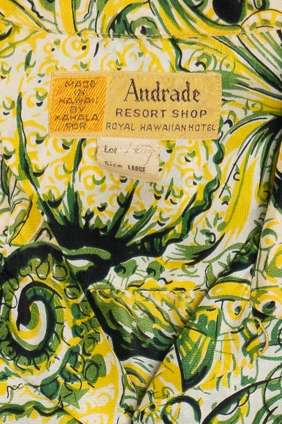 Rare Deadstock Vintage Hawaiian Long Sleeve Shirt With Loop Collar Andrade Resort Shop Royal Hawaiian Hotel 40/50s