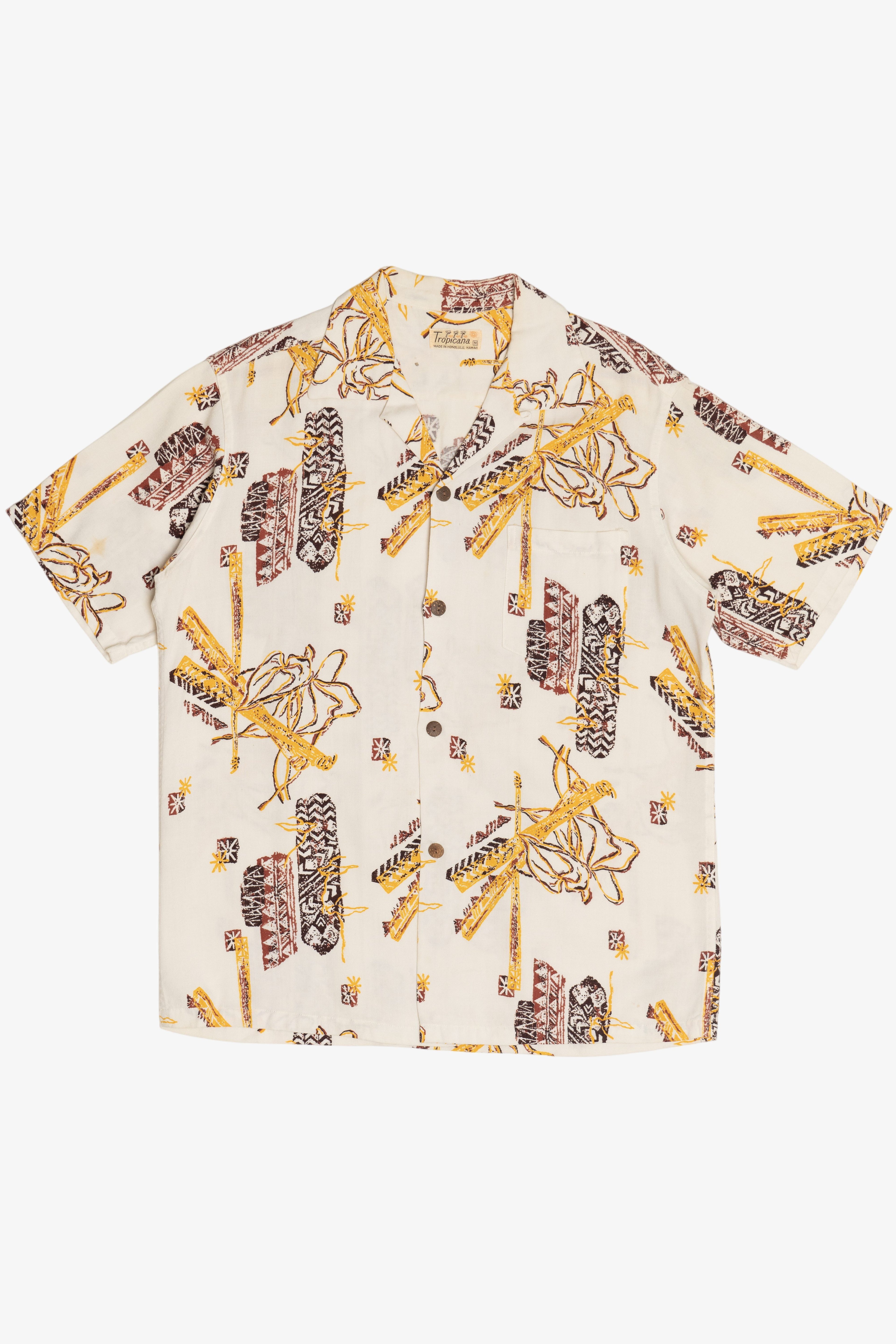 Rare Vintage Hawaiian Shirt With Loop Collar Tropicana Made In Honolulu 40/50s