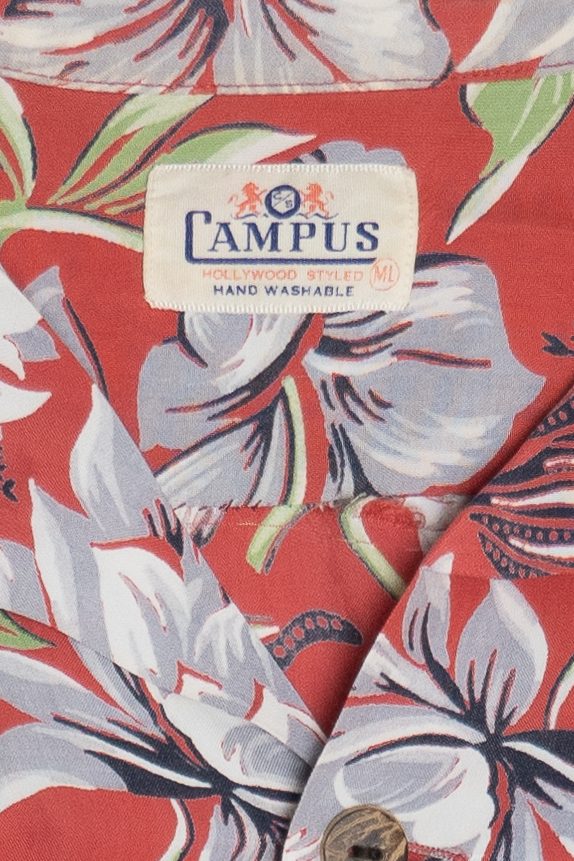 Rare Vintage Hawaiian Long Sleeve Shirt With Loop Collar And Double Pockets Campus Hollywood Styled 40/50s