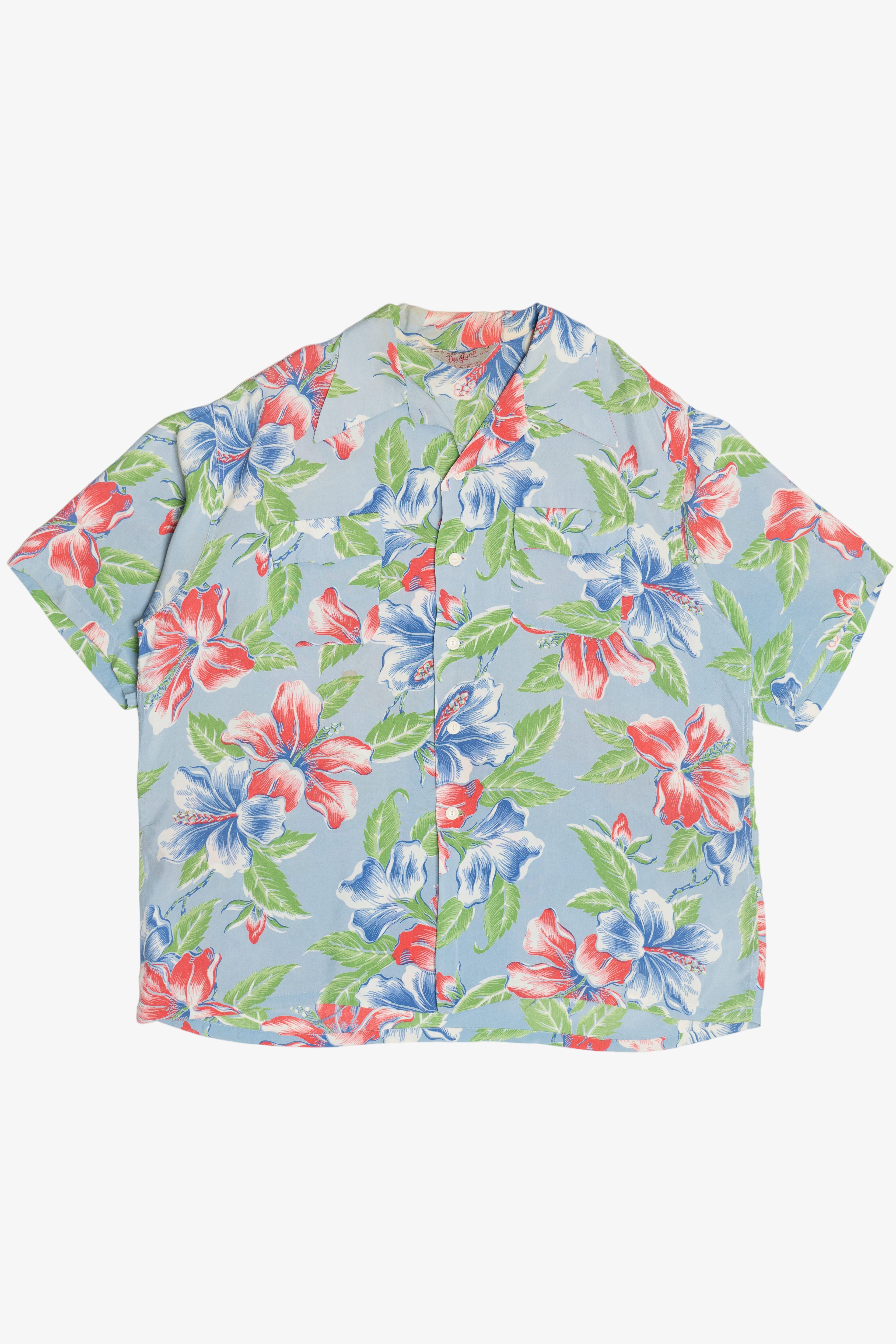 Rare Vintage Hawaiian Shirt With Loop Collar And Double Pockets Don Juan Of California 40/50s