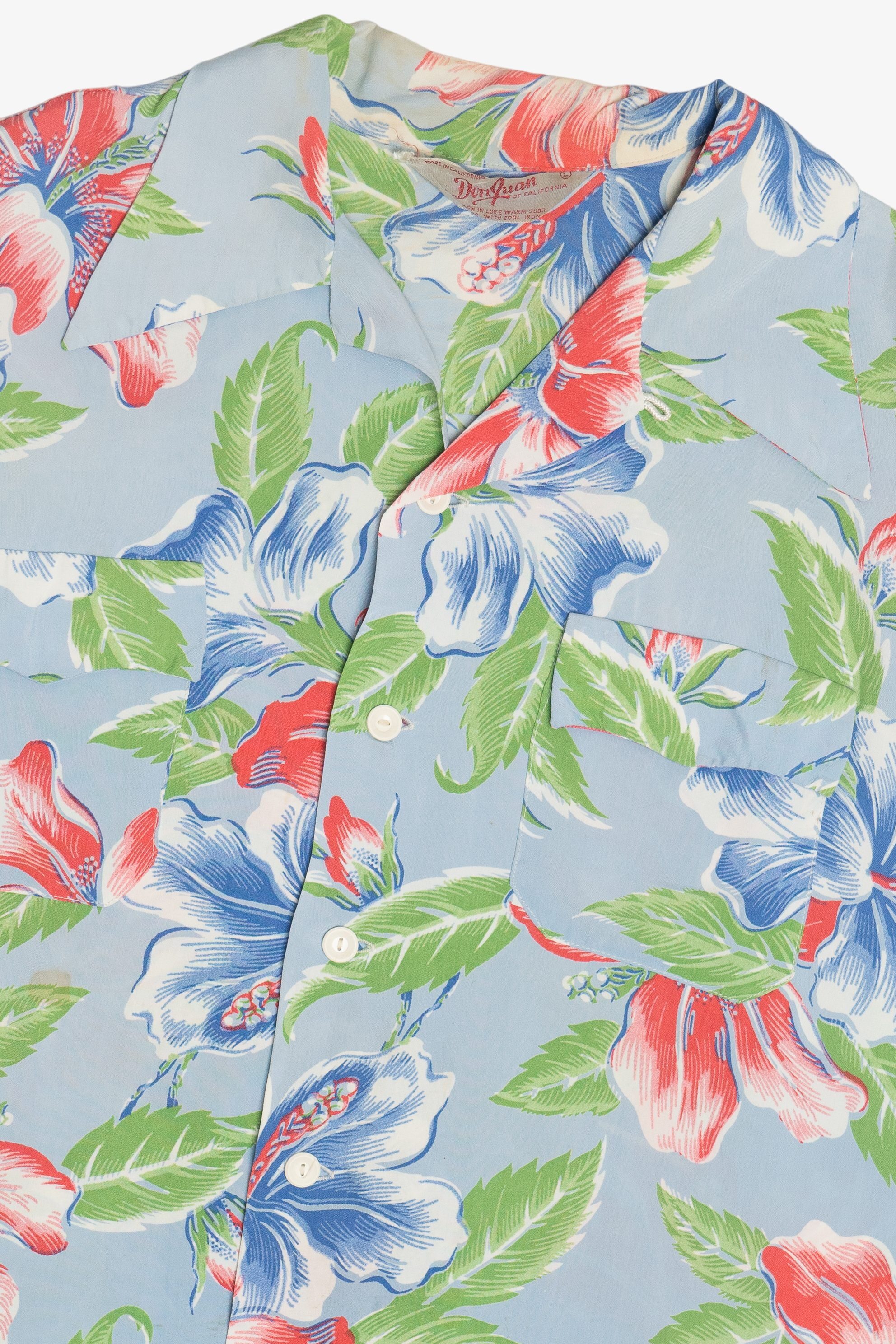 Rare Vintage Hawaiian Shirt With Loop Collar And Double Pockets Don Juan Of California 40/50s