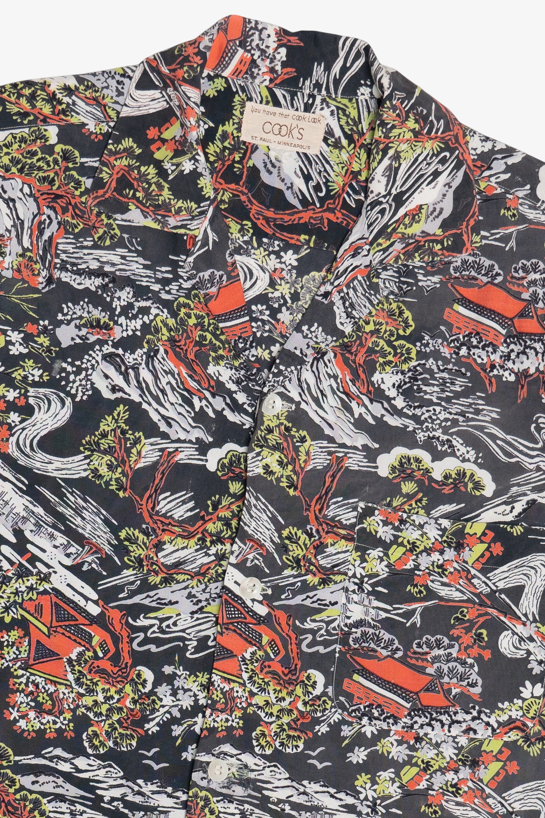 Rare Vintage Hawaiian Shirt With Loop Collar Cook's Cook Look 40/50s