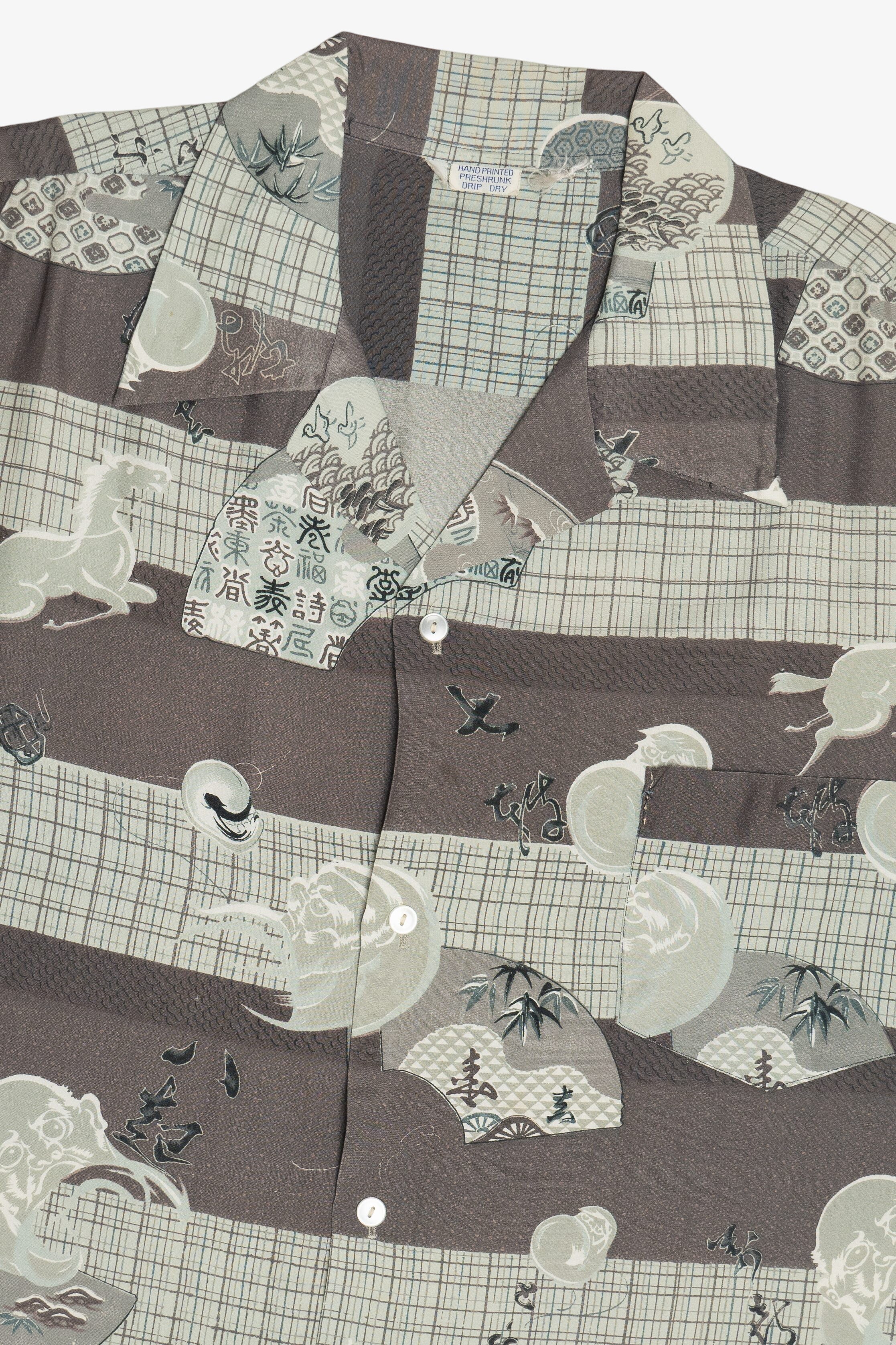 Rare Vintage Hawaiian Shirt With Loop Collar Hand Printed 40/50s