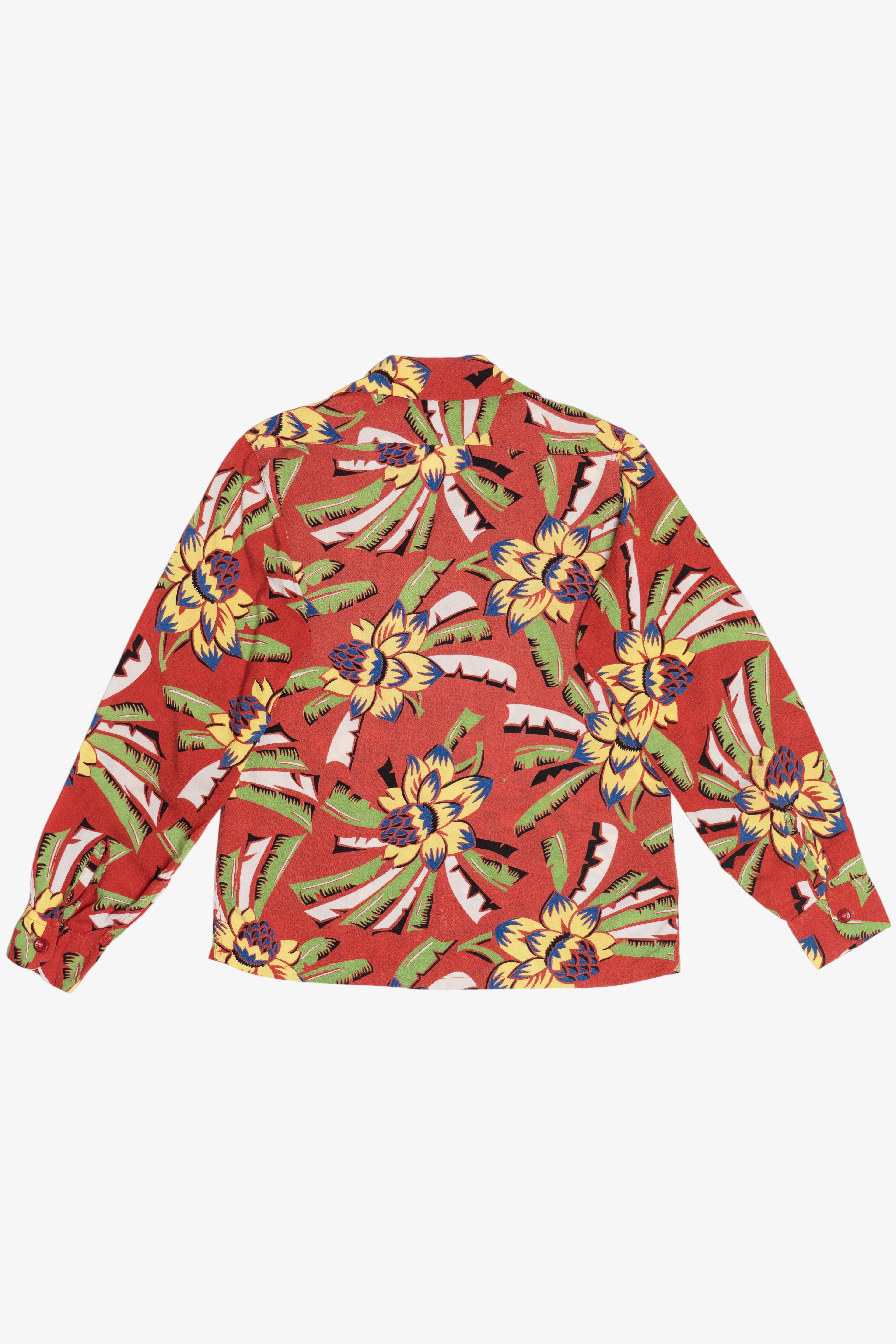 Rare Vintage Hawaiian Long Sleeve Loop Collar Double Pocket Kaynee California Styled 40/50s