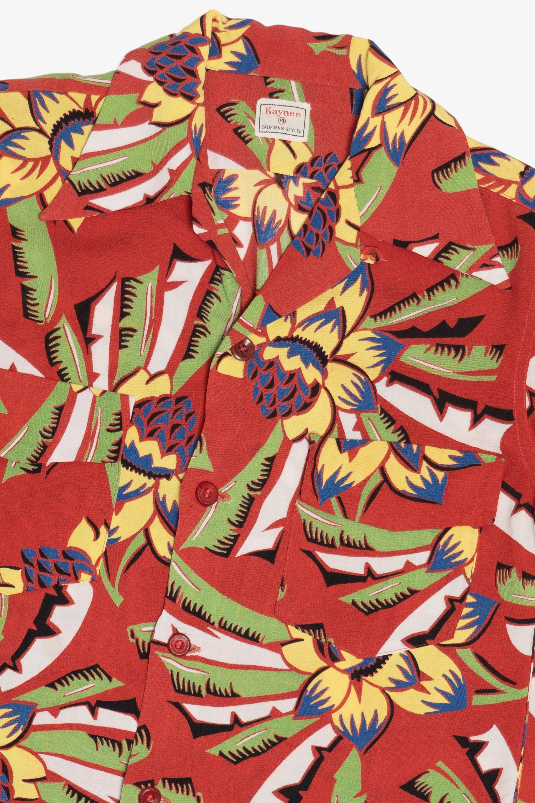 Rare Vintage Hawaiian Long Sleeve Loop Collar Double Pocket Kaynee California Styled 40/50s