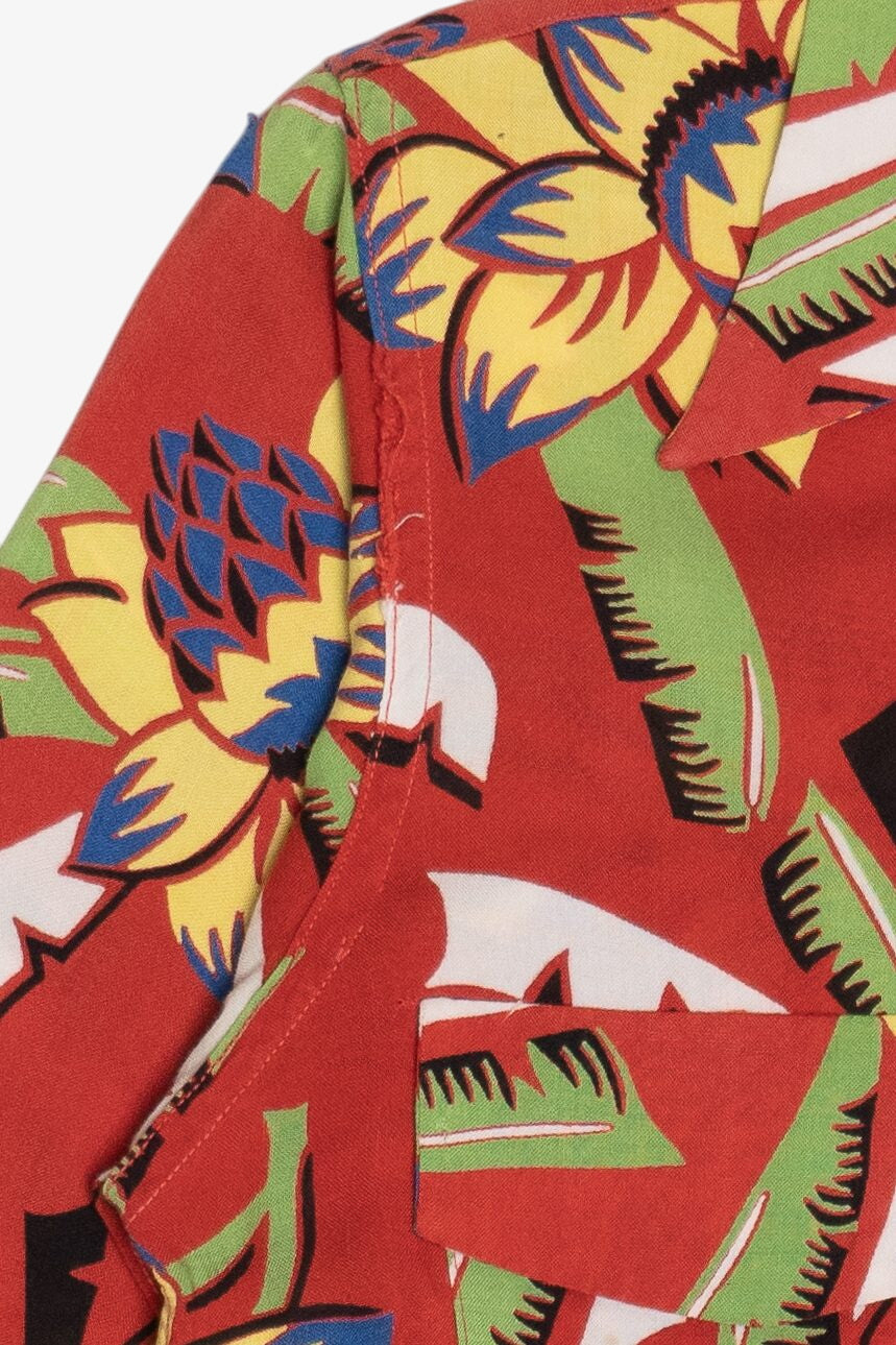 Rare Vintage Hawaiian Long Sleeve Loop Collar Double Pocket Kaynee California Styled 40/50s