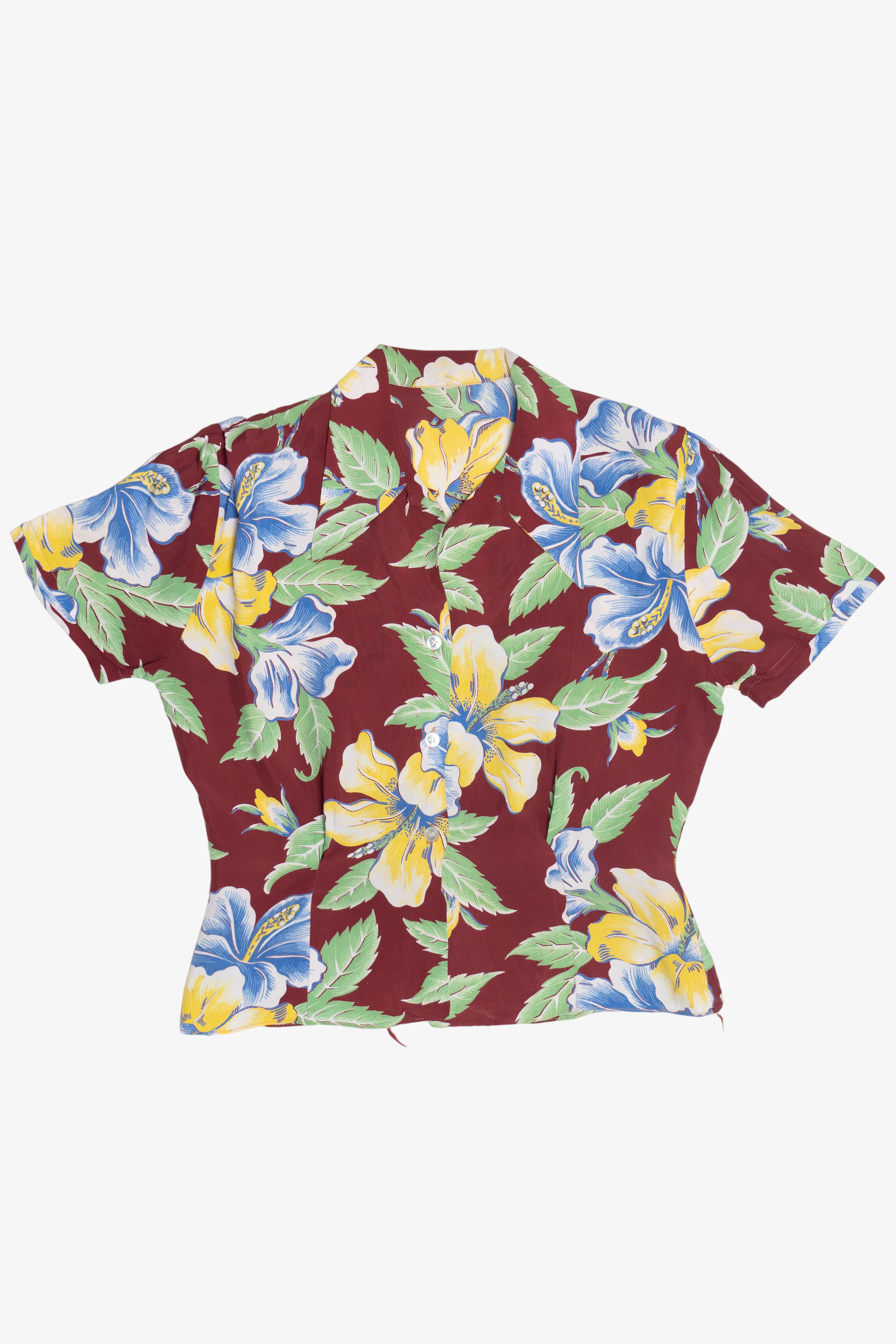 Rare Vintage Hawaiian Women's Shirt With Loop Collar 40/50s