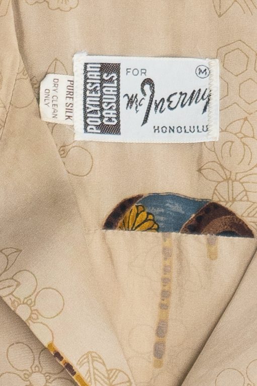 Rare Vintage Pure Silk Hawaiian Shirt Loop Collar McInerny Honolulu 40/50s