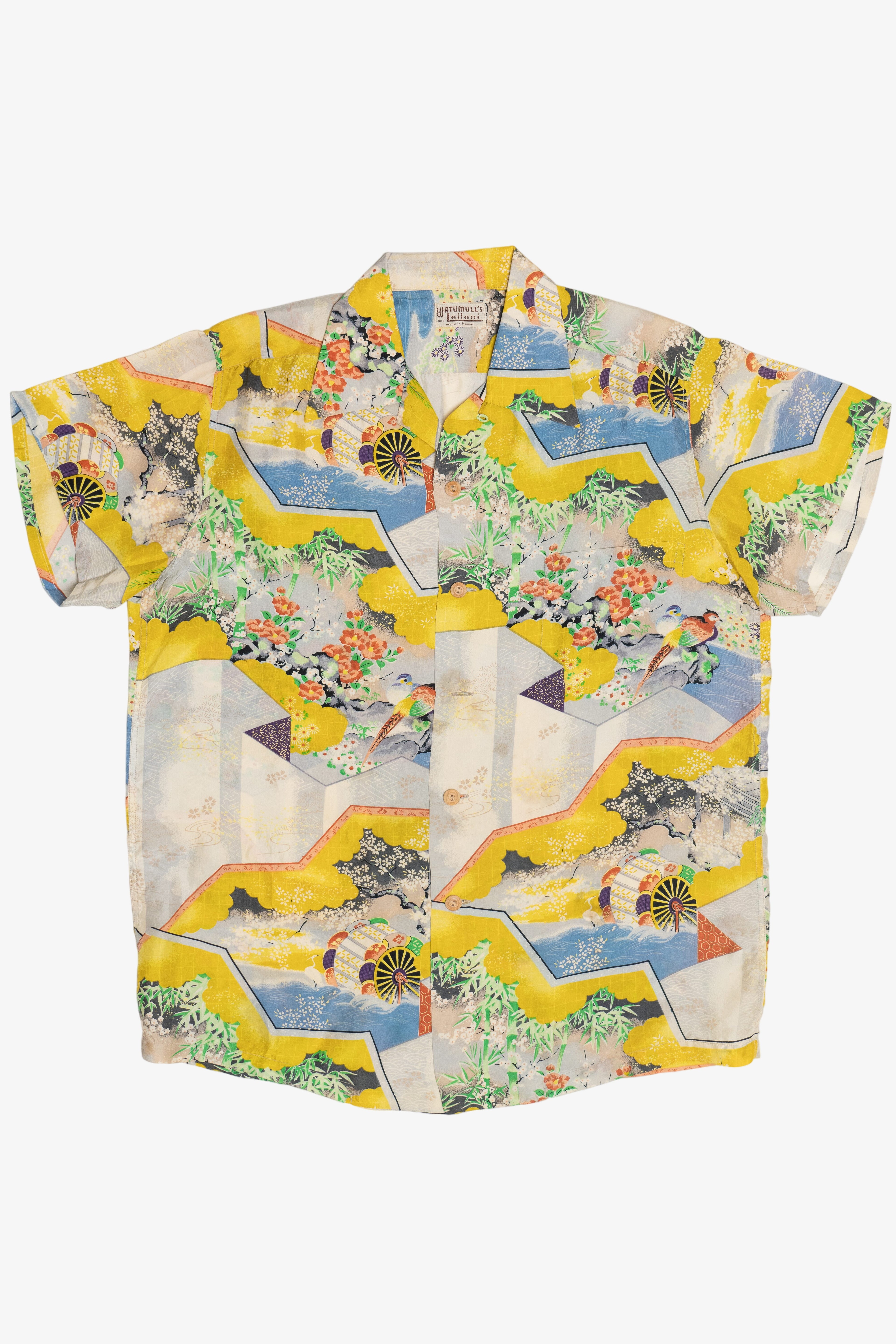 Rare Vintage Hawaiian Shirt Loop Collar Watumull's And Leilani Hawaii 40/50s