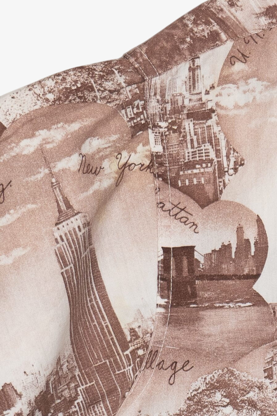 Rare Vintage Button Up With Loop Collar New York City Scenic Collage 40/50s